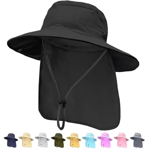 Sun Hats for Men Women Fishing Hat with Neck Flap,UPF 50+ 1 1-black(neck Flap)