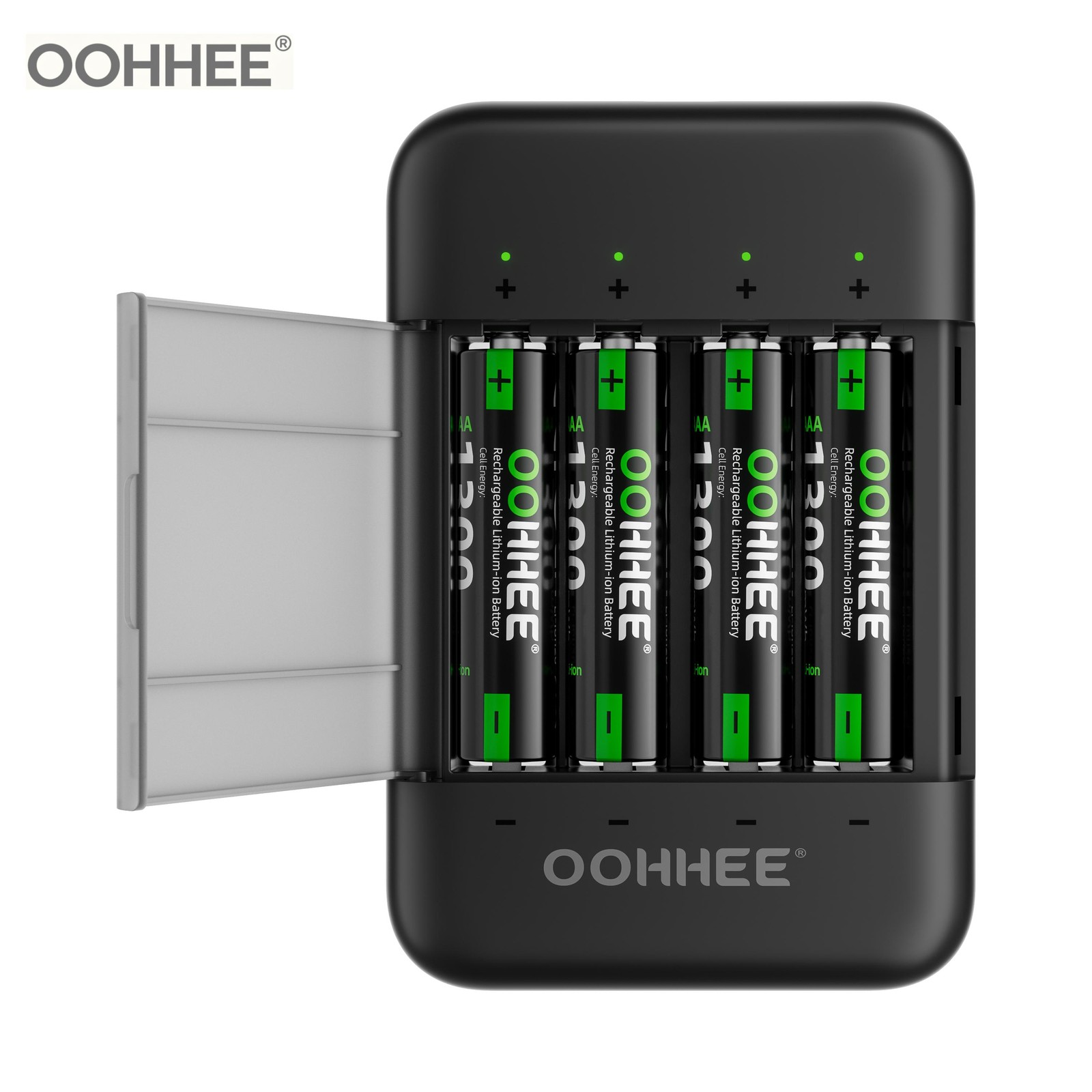 OOHHEE 4x Rechargeable AAA 1300mWh Lithium Batteries with 1.5V Charging Storage