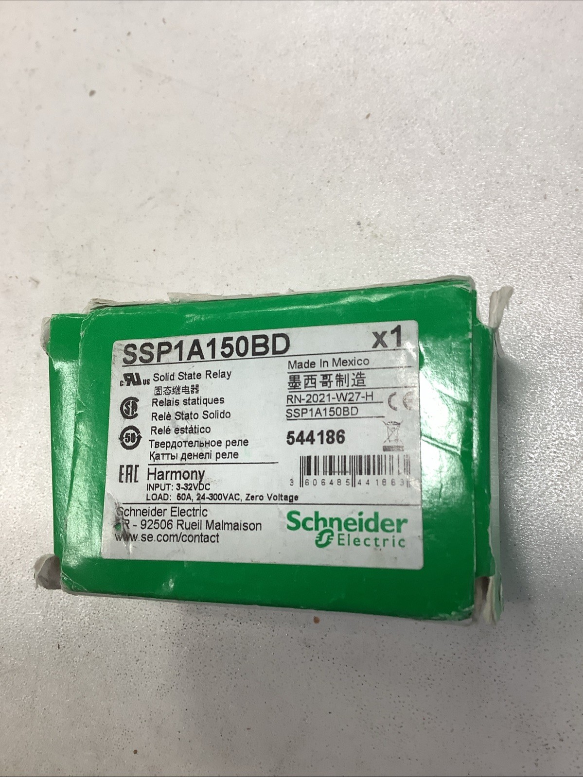Schneider Electric SSP1A150BD Solid State Relay Panel Mount 50A 300VAC / 3-32VDC