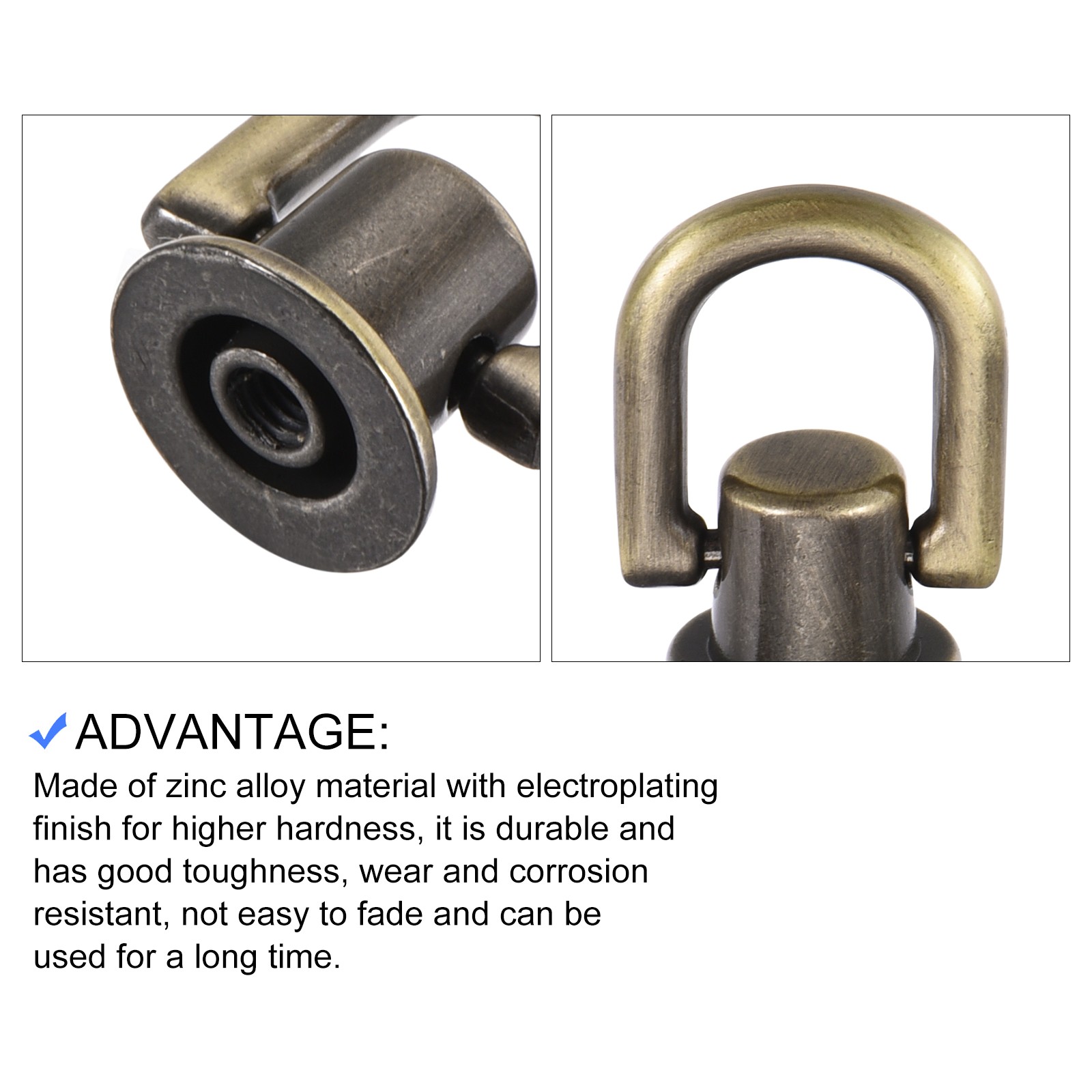 D Ring Stud Screw Ball Post Head(12mm/0.47")6Pcs, Bronze Tone