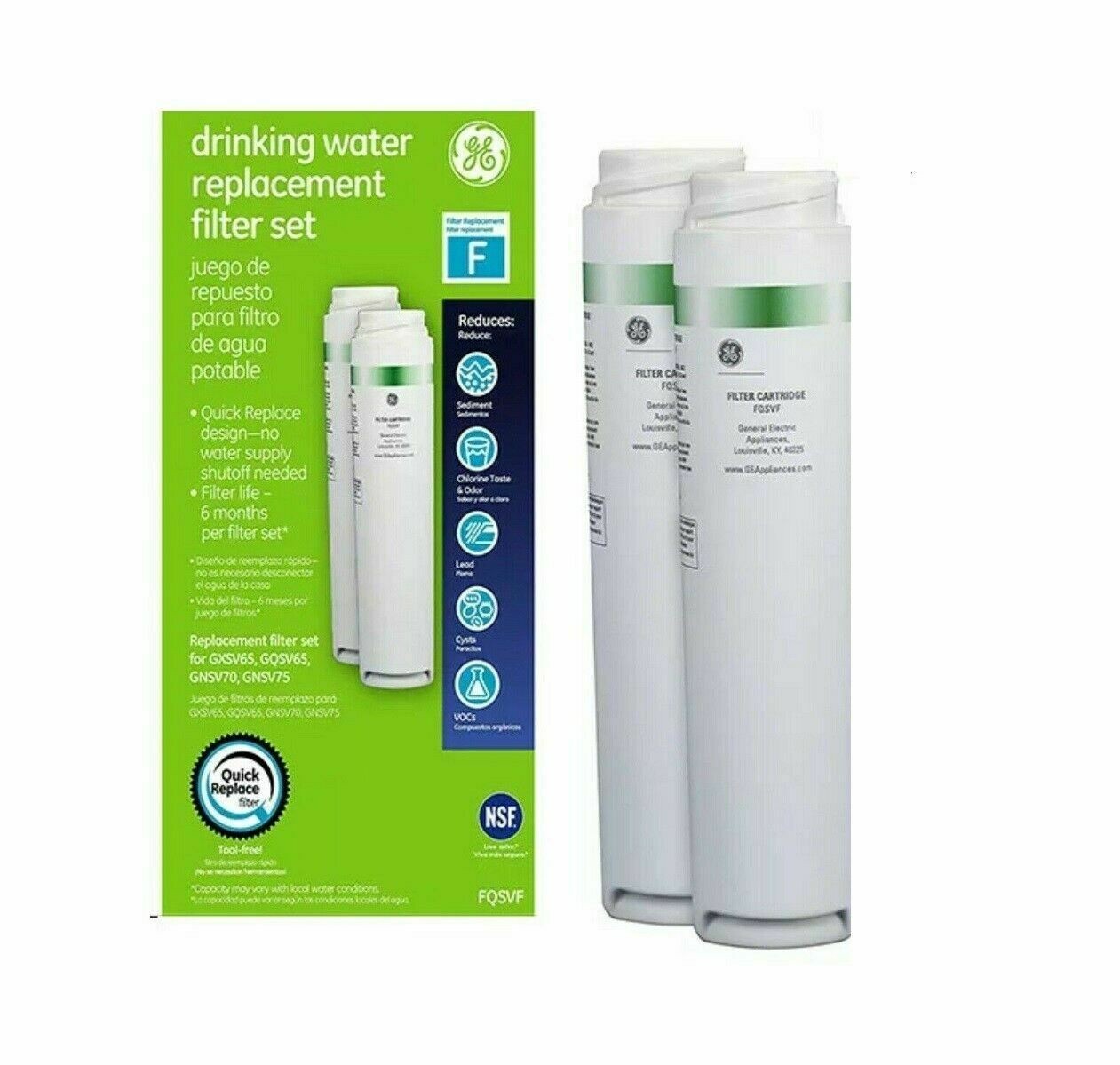 2 Pack GЕ FQSVF Refrigerator Water Filter Compatible With GNSV70FBL GXSV65 New