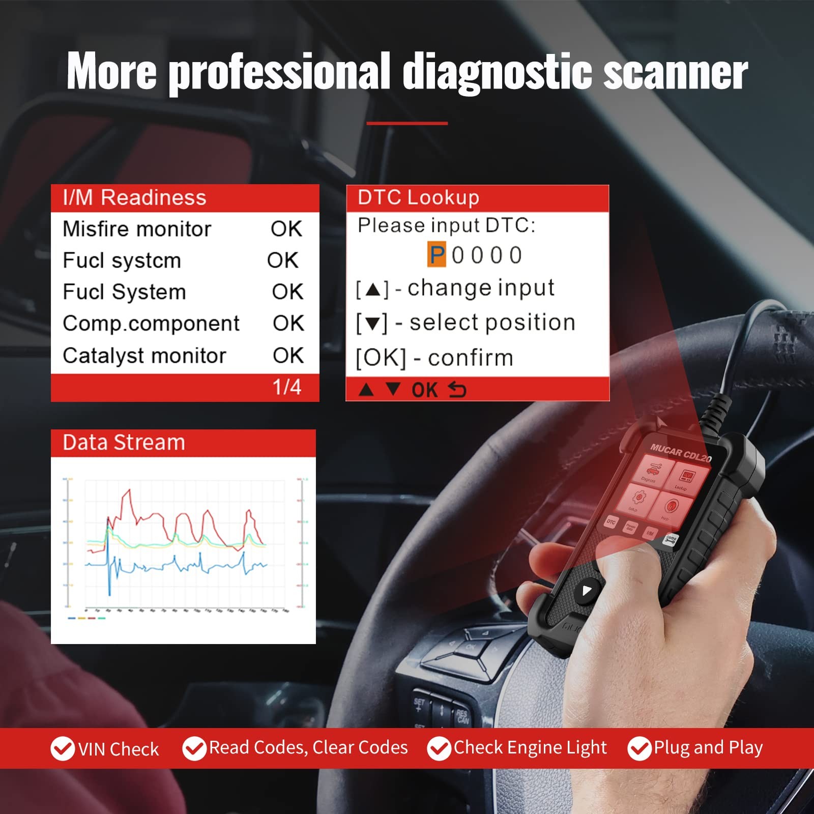 MUCAR CDL20 OBD2 Diagnostic Code Reader Tool 10 COMPLETE OBD2 FUNCTION MODES