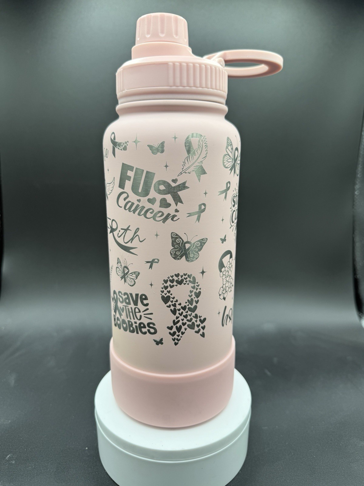 MIKENDA Insulated Water Bottle 32oz Laser Engraved Cancer Awareness