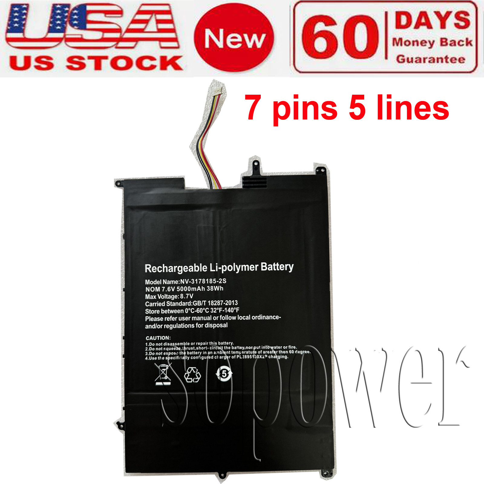 7.6V 5000mAh/38Wh NV-3178185-2S Li-Polymer battery For  SGIN M15 X15 15.6"