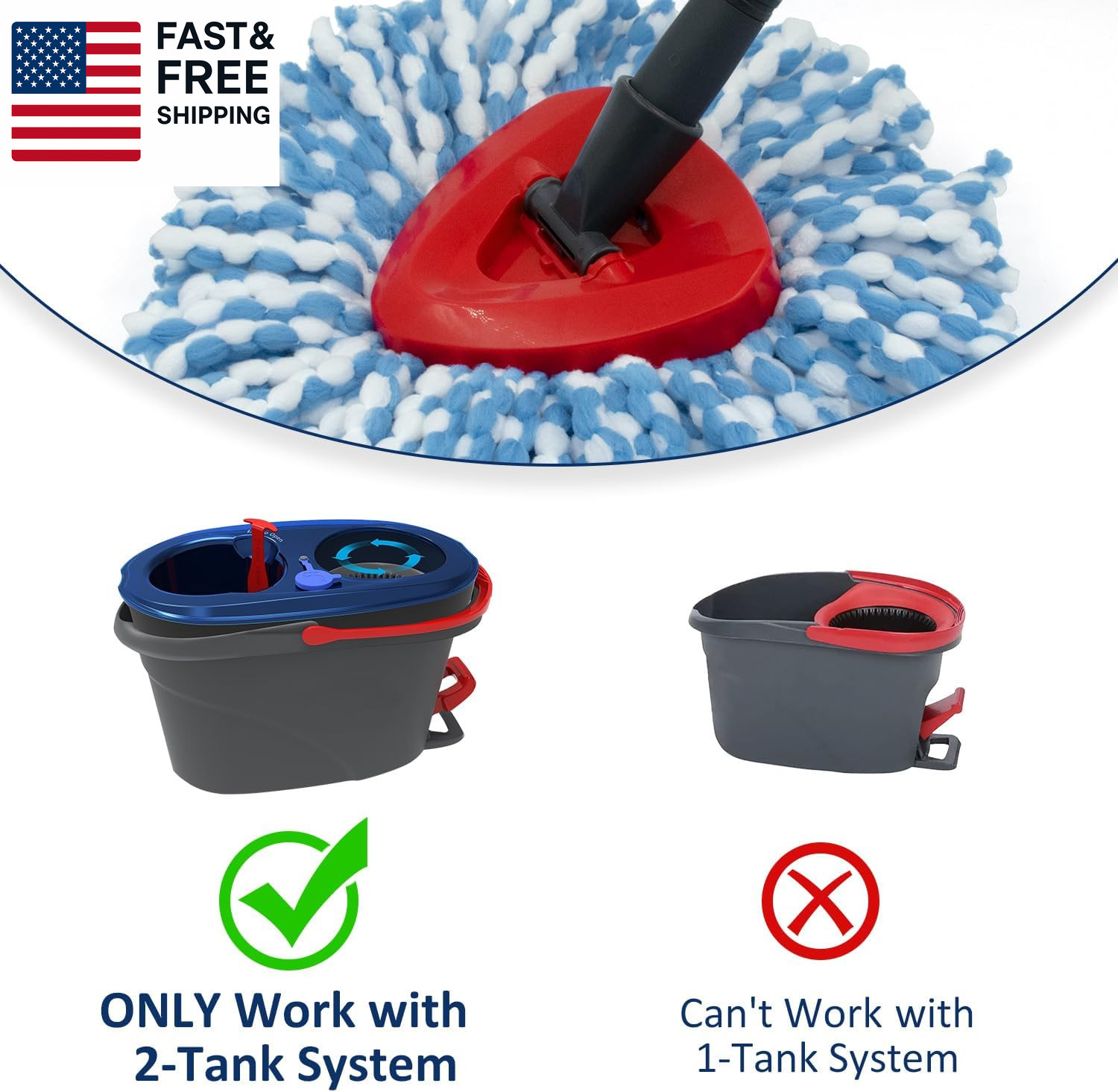 Spin Mop Replacement Head Base Compatible with Ocedar Rinseclean 2 Tank System