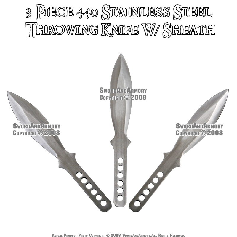 3 Pcs 6.75" Steel Silver Throwing Knife Knives Fixed Blade Throwers with Sheath