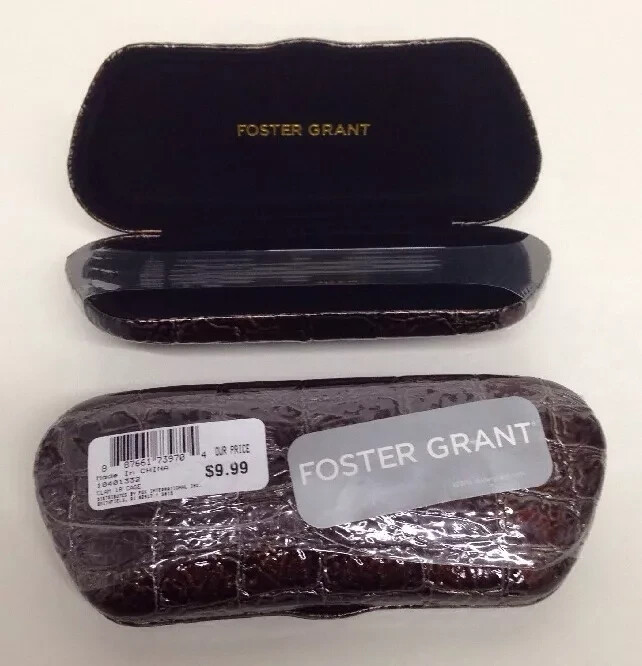 Lot of 2 Foster Grant Brown Clam Alligator Eyeglasses / Sunglasses Hard Case NEW