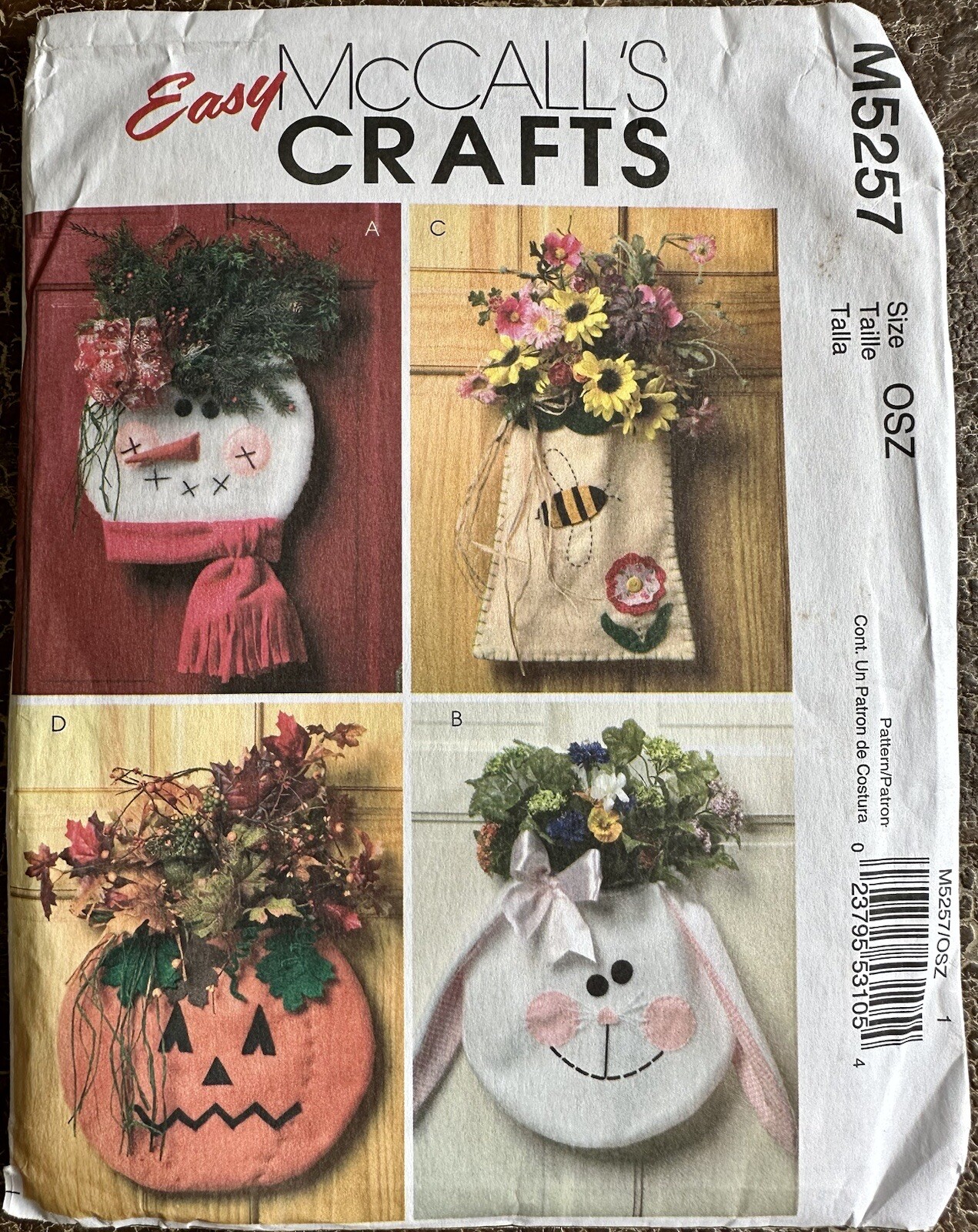 McCalls 5257 Seasonal Door Hangers Halloween Easter Snowman Summer Uncut