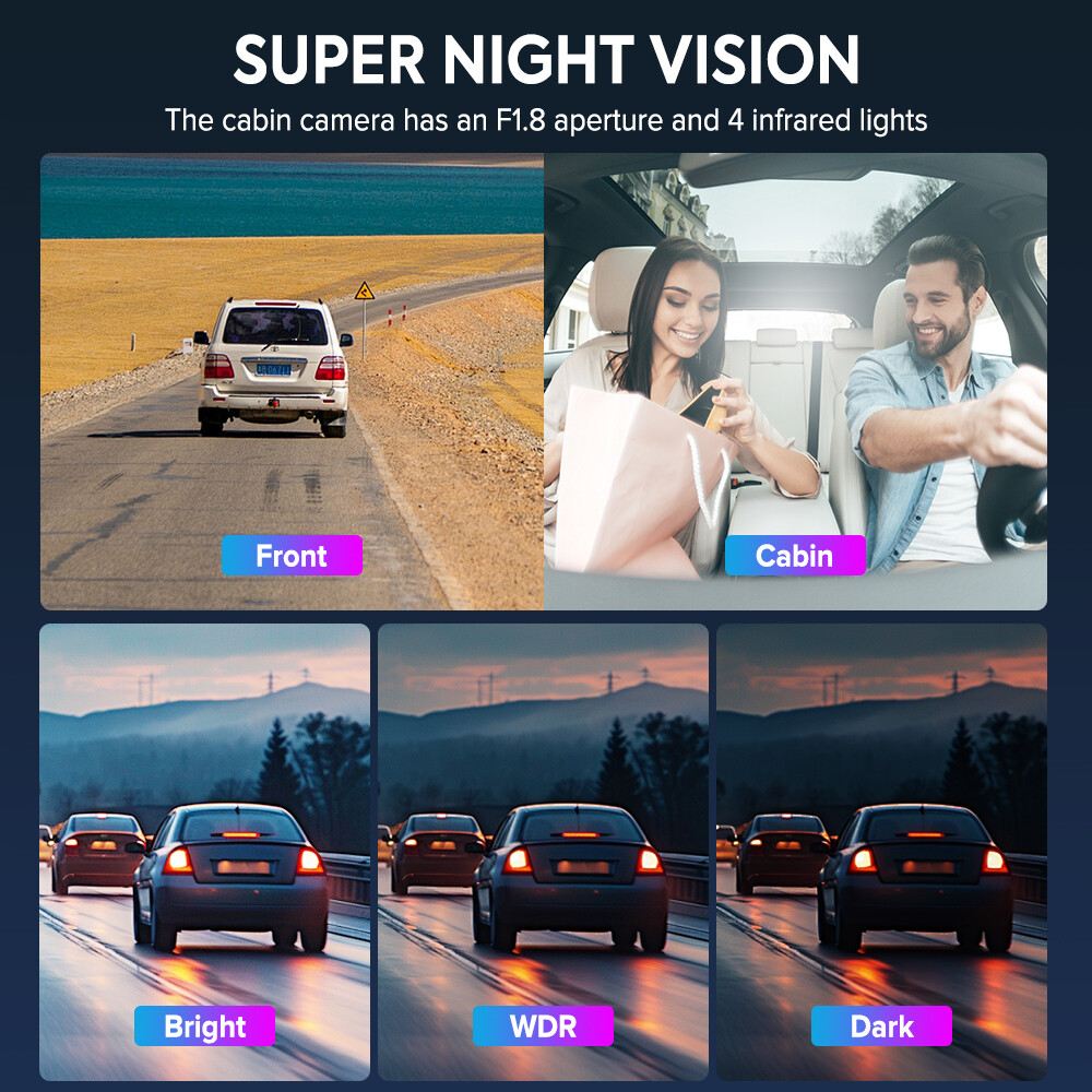 1080P Dash Cam Front and Inside Triple Dash Cam Video Recorder IR Night Vision
