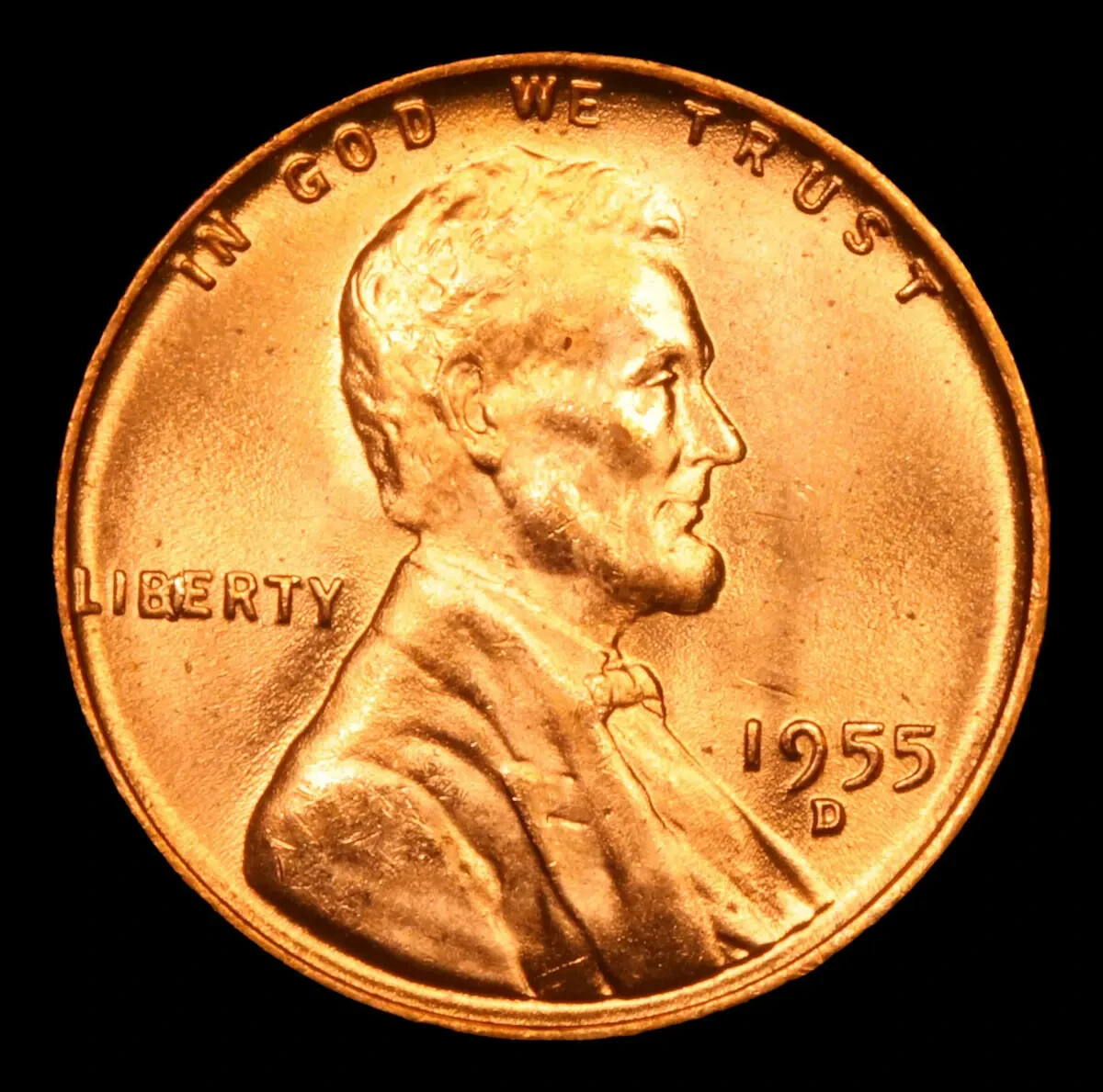 1955-D LINCOLN PENNY ONE CENT 1C RD GEM++ UNCIRCULATED COIN (#11-4878)