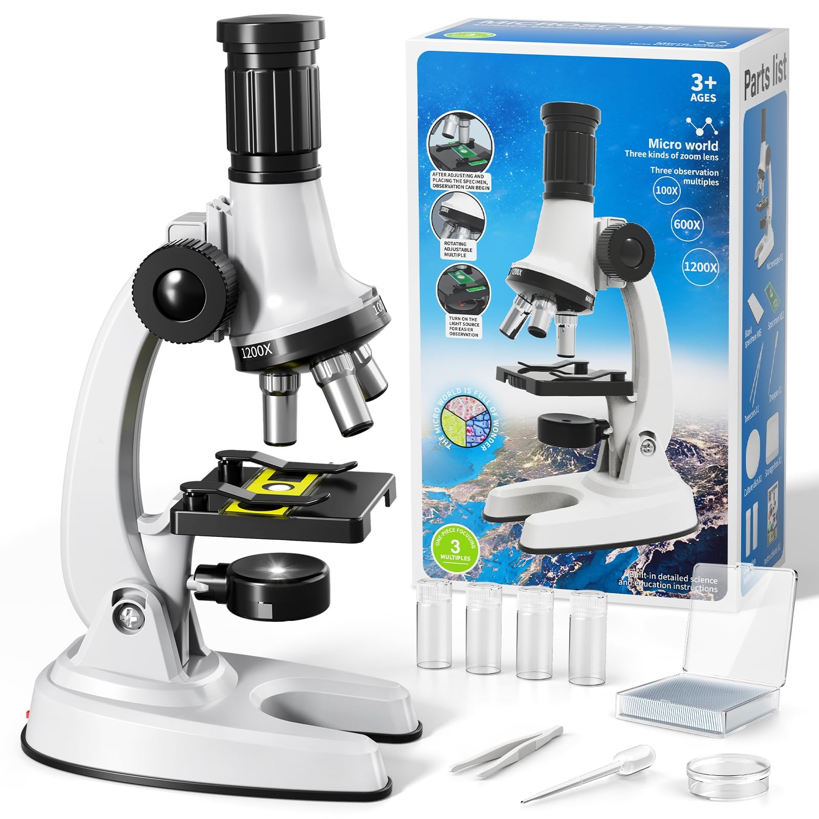 Microscope for Kids, 67 Pcs Kids Science Kit with 100X-1200X black