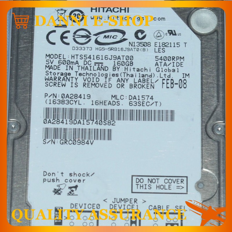 HTS541616J9AT00 HITACHI 160 GB Internal 5400 RPM 2.5" PATA-IDE Laptop Hard Drive