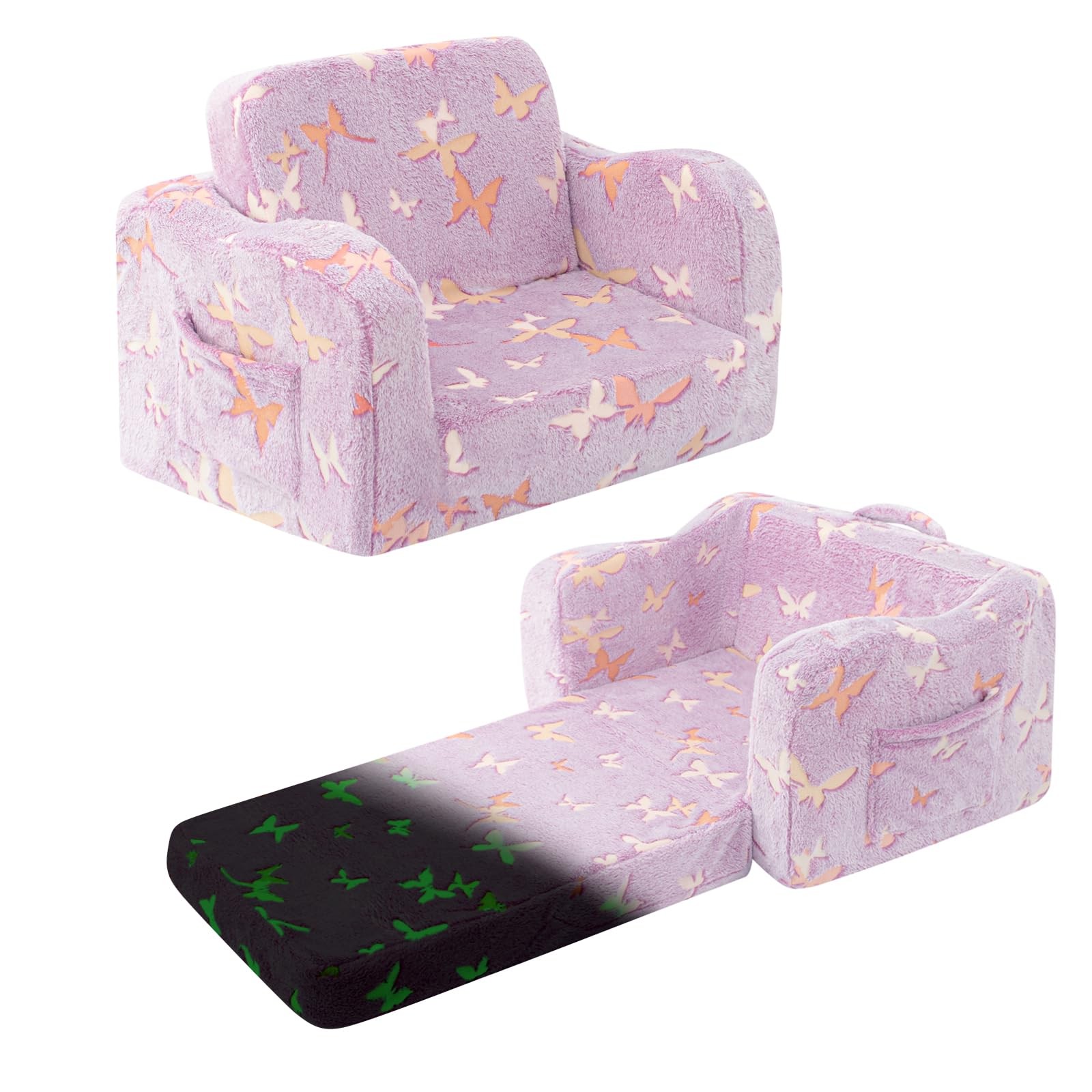 Kids Toddler Chair, 2-in-1 Toddler Couch Fold Out, Convertible Chairs for Tod...