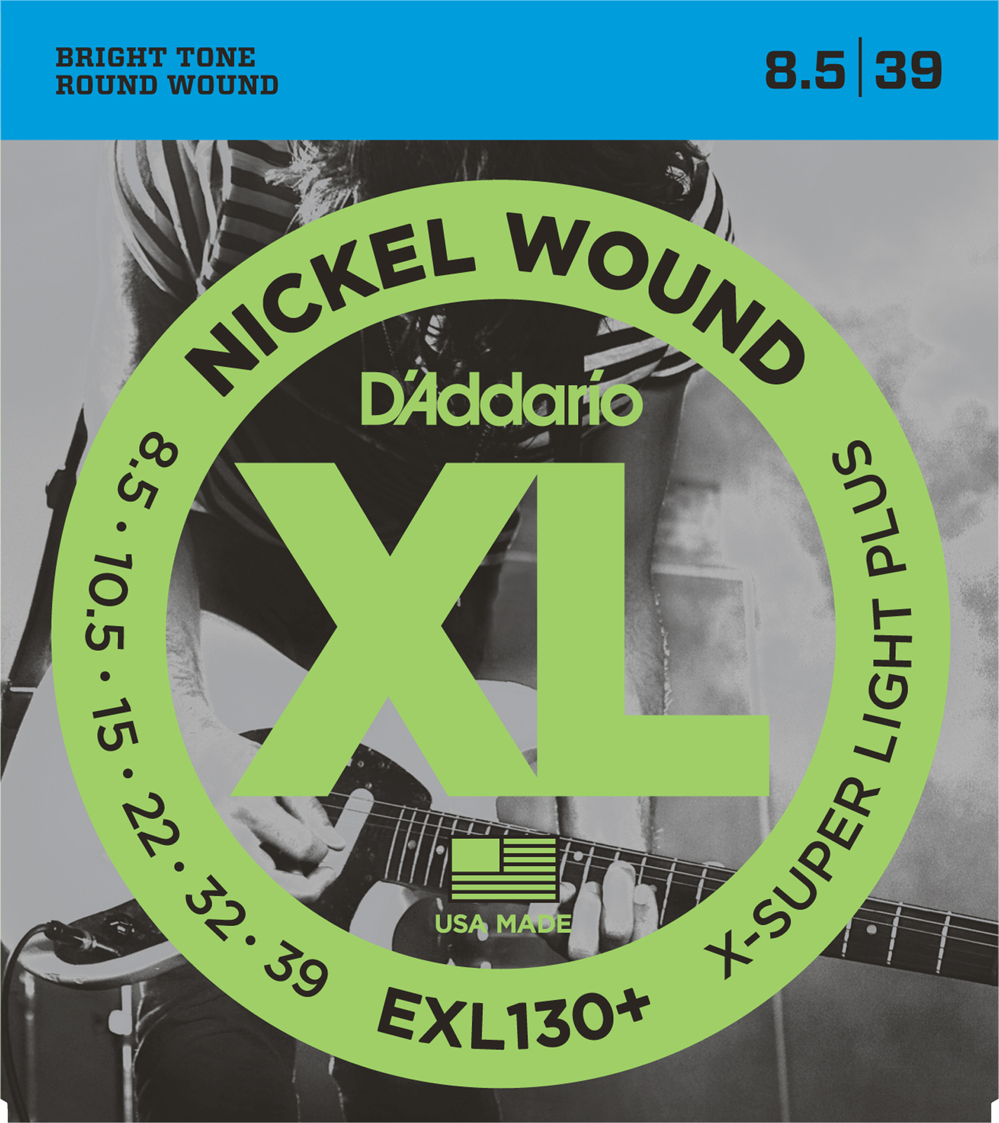 1 Set D'Addario EXL130+ Nickel Wound Extra Super Light Plus 8.5-39 Guitar String