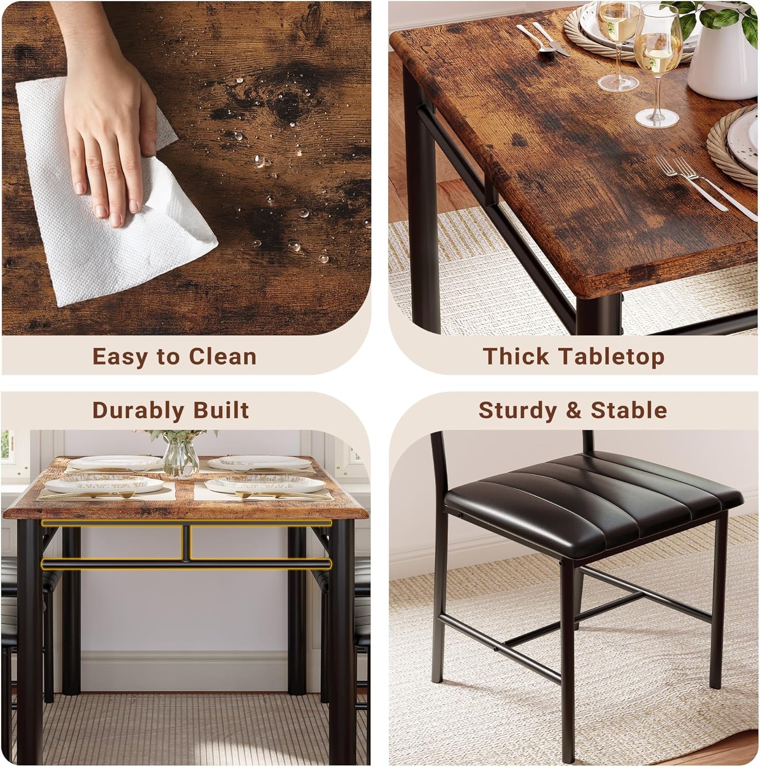 Dining Table Set 4 Wood Kitchen Table W/ Upholstered Chairs Kitchen Room & Small