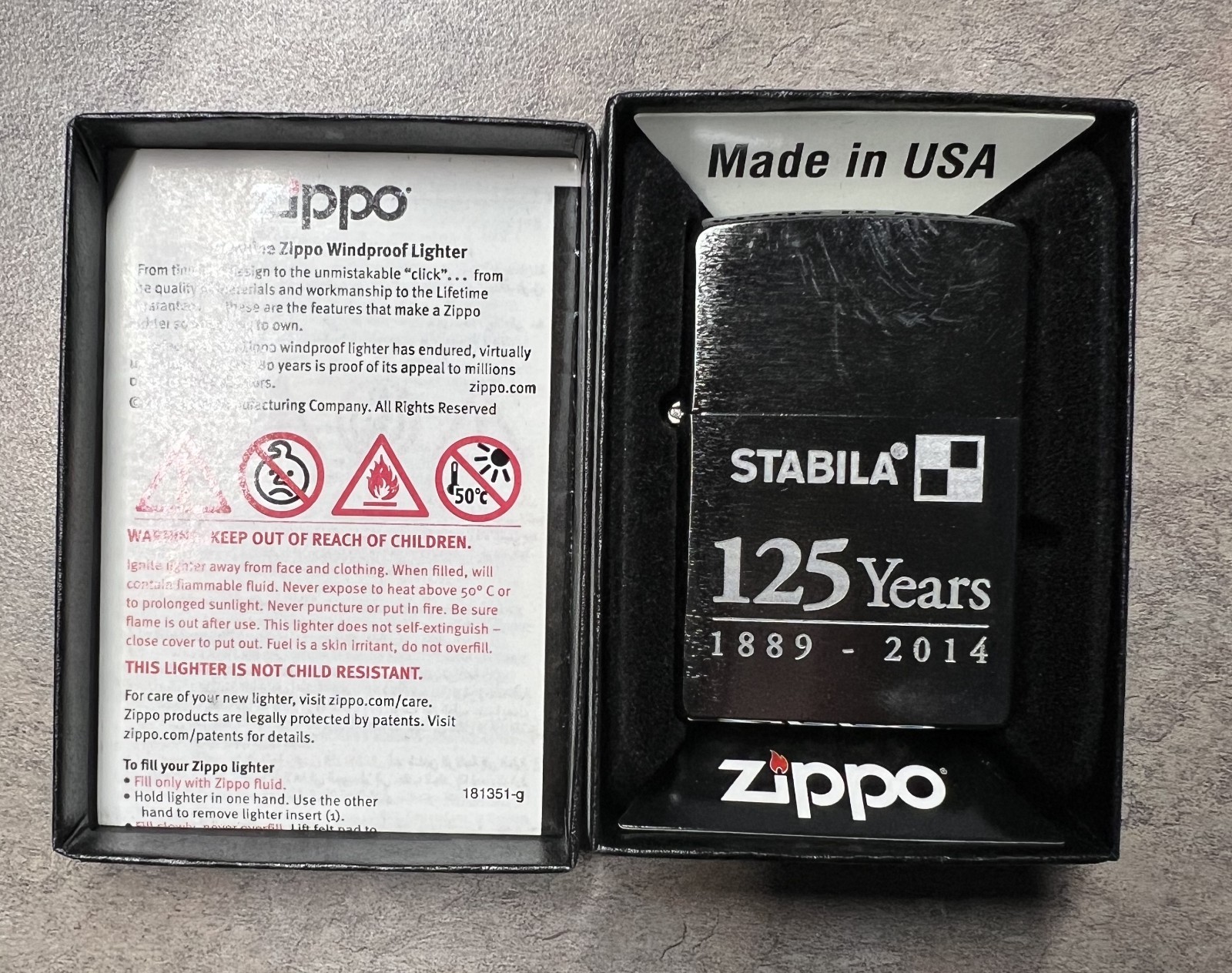 Zippo lighter limited edition New - Stabila 125th Anniversary plus Memorabilia