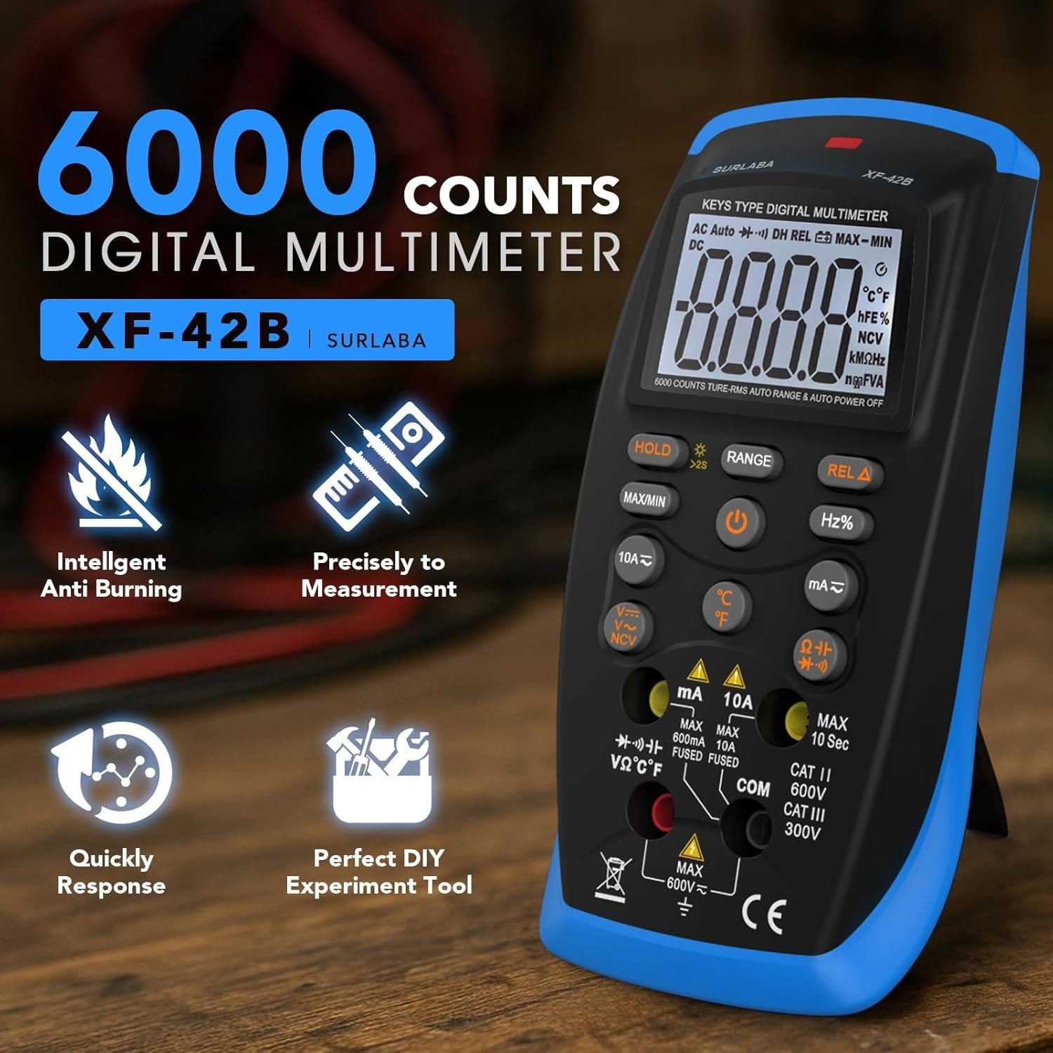 Digital Multimeter TRMS Autorange AC/DC Volt Amp Ohm Temp Continuity NCV 6000Cou