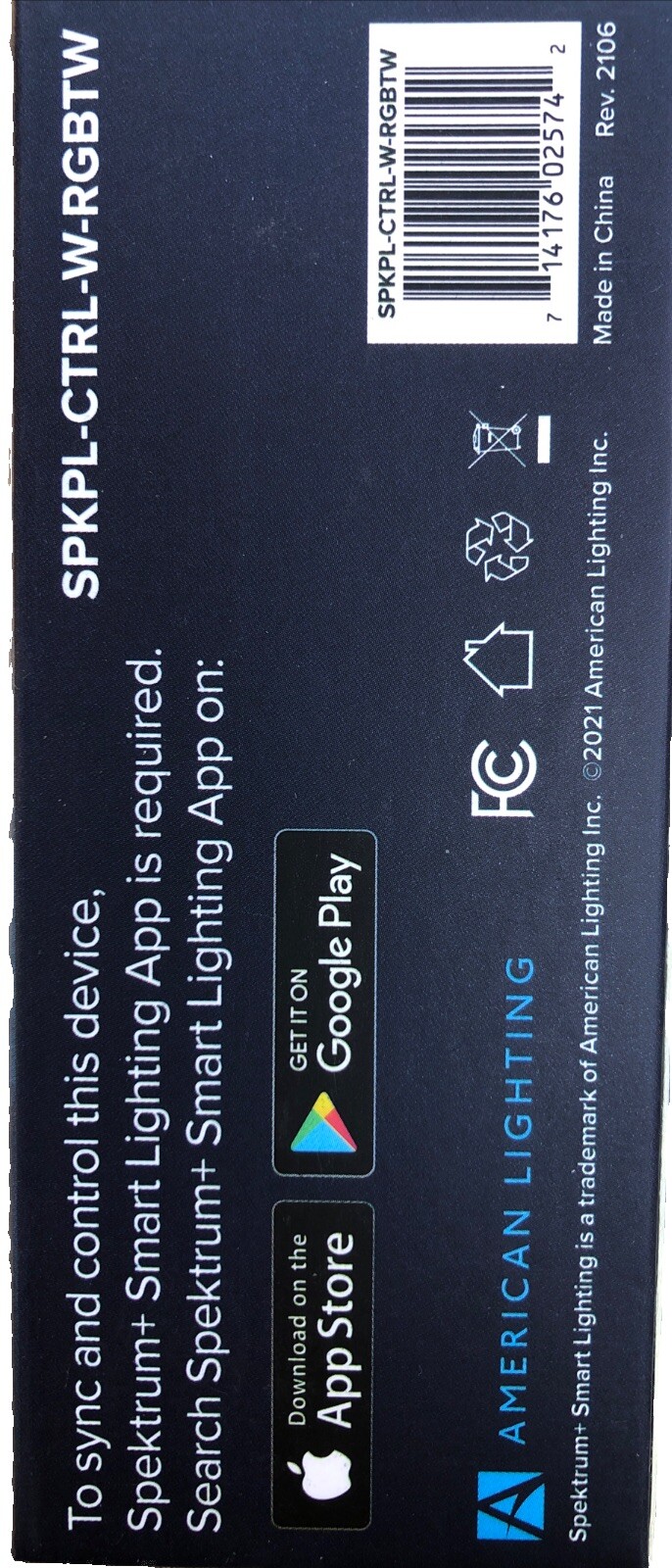 Spektrum Smart Bluetooth Wireless White SPK-CTRL-W-RGBTW Wallplate Remote On/Off