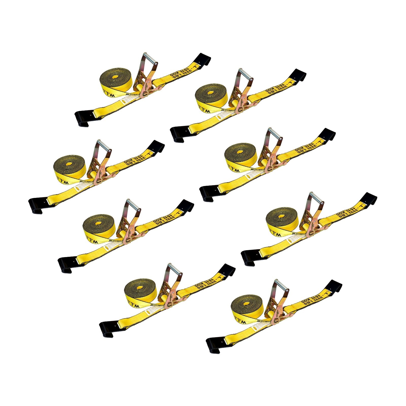 8 Pack 2" x 30' Ratchet Strap w/Flat Hook Flatbed Truck Trailer Farming Tie Down