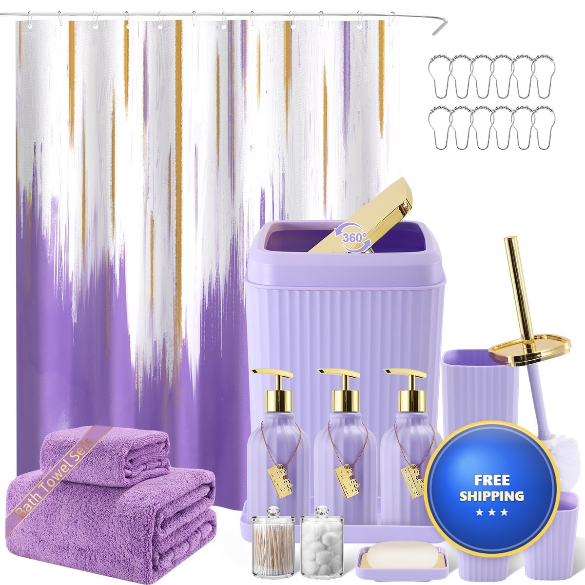 WSBArt 20PC Bathroom Accessory Set Bathroom Accessories Set Purple Bathroom