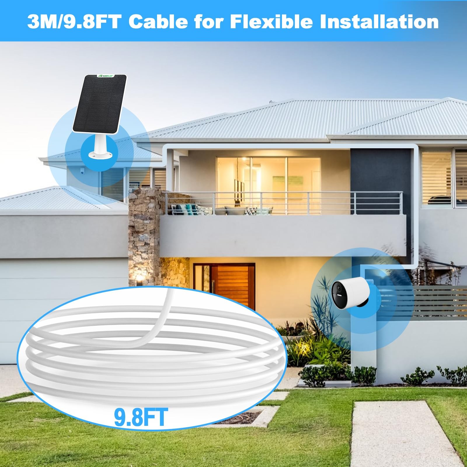 4 Pack 6W Solar Panel for SimpliSafe Outdoor Camera IP65 Weatherproof