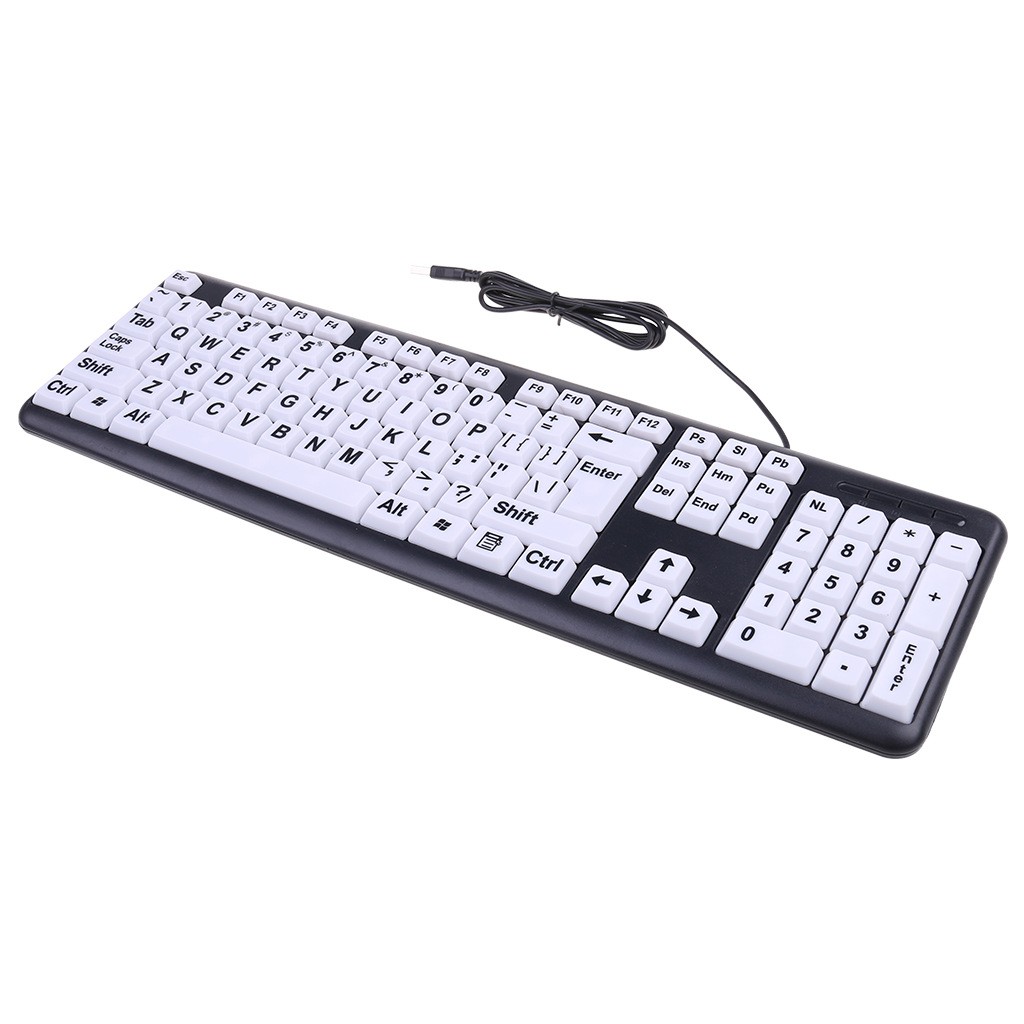 Large Print Wired Keyboard Desktop Laptops USB Seniors Elderly Visually Impaired