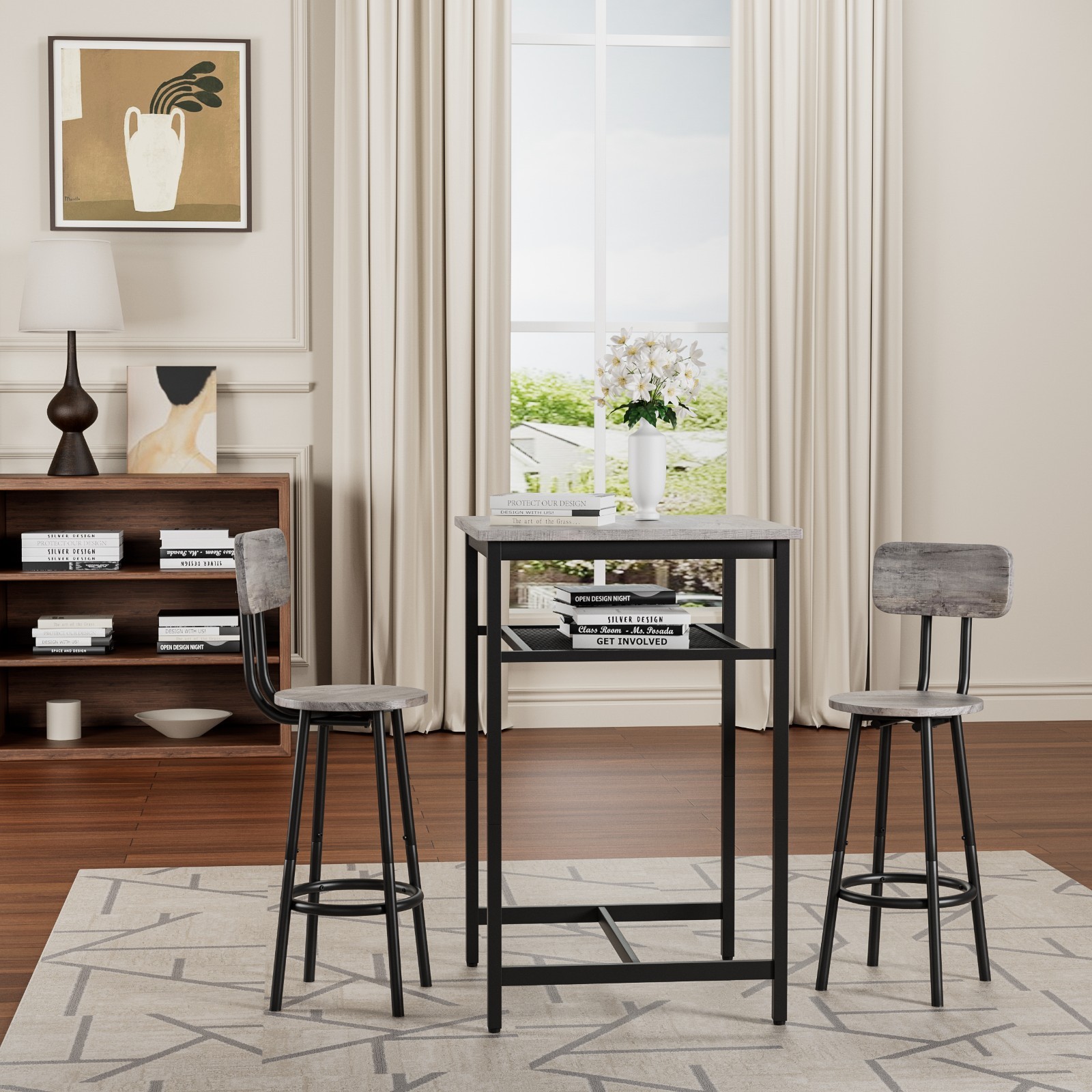 Solid Bistro Set—2 Stools & Table, Foldable, Space-Saving, Easy Clean