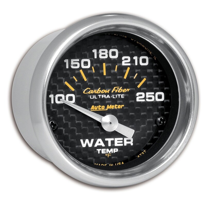 AutoMeter 4737 2-1/16 in. Water Temperature Gauge, 100-250 F, Air-Core, Carbon F