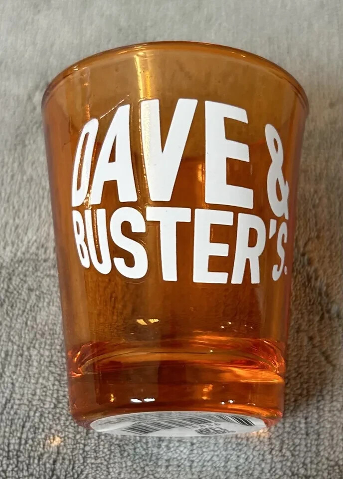 Dave and Buster's Peach Colored Clear Shot Glass - New With Sticker