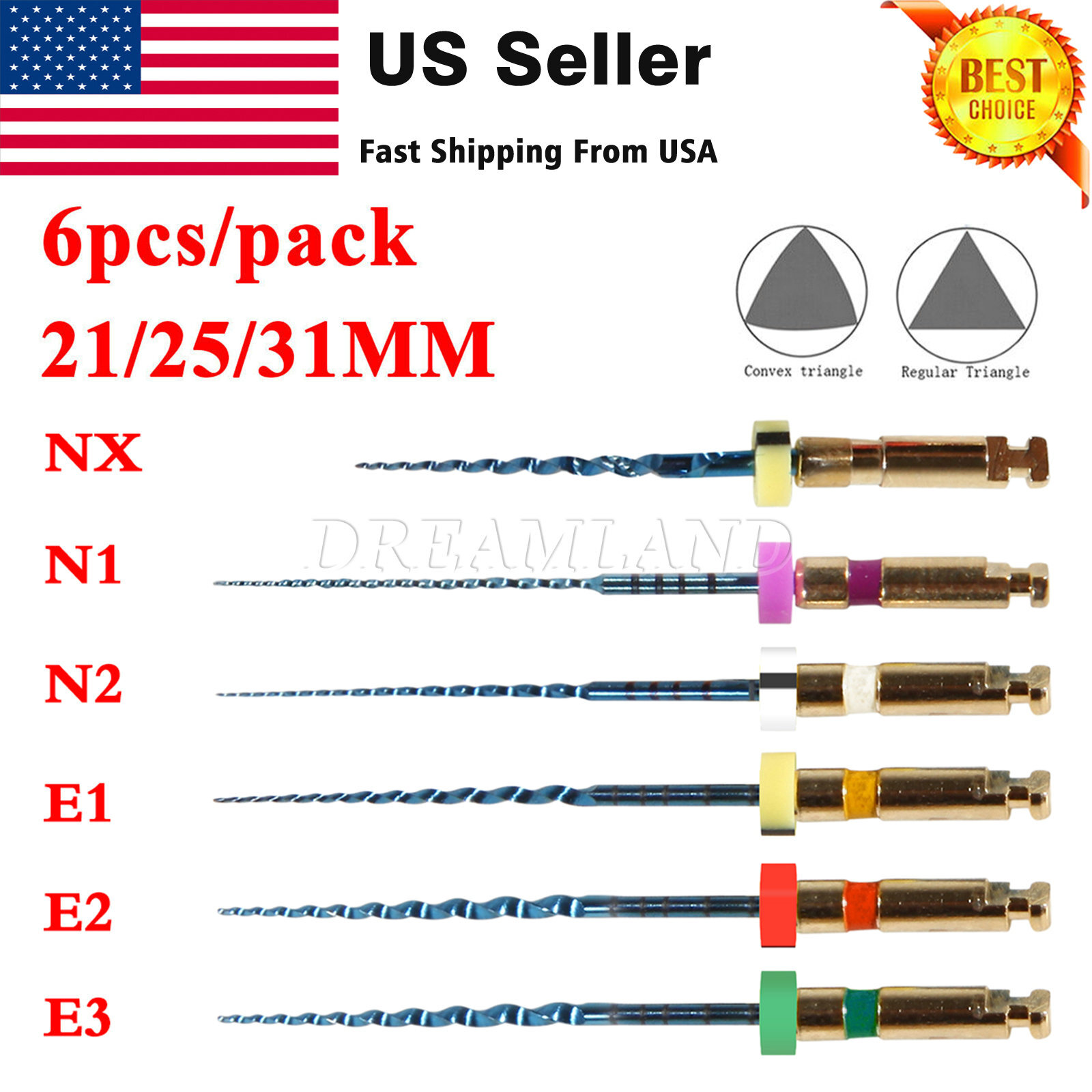 6pcs Dental Endo Files Rotary NITI Root Canal Files X-Pro Gold Taper 21/25/31MM