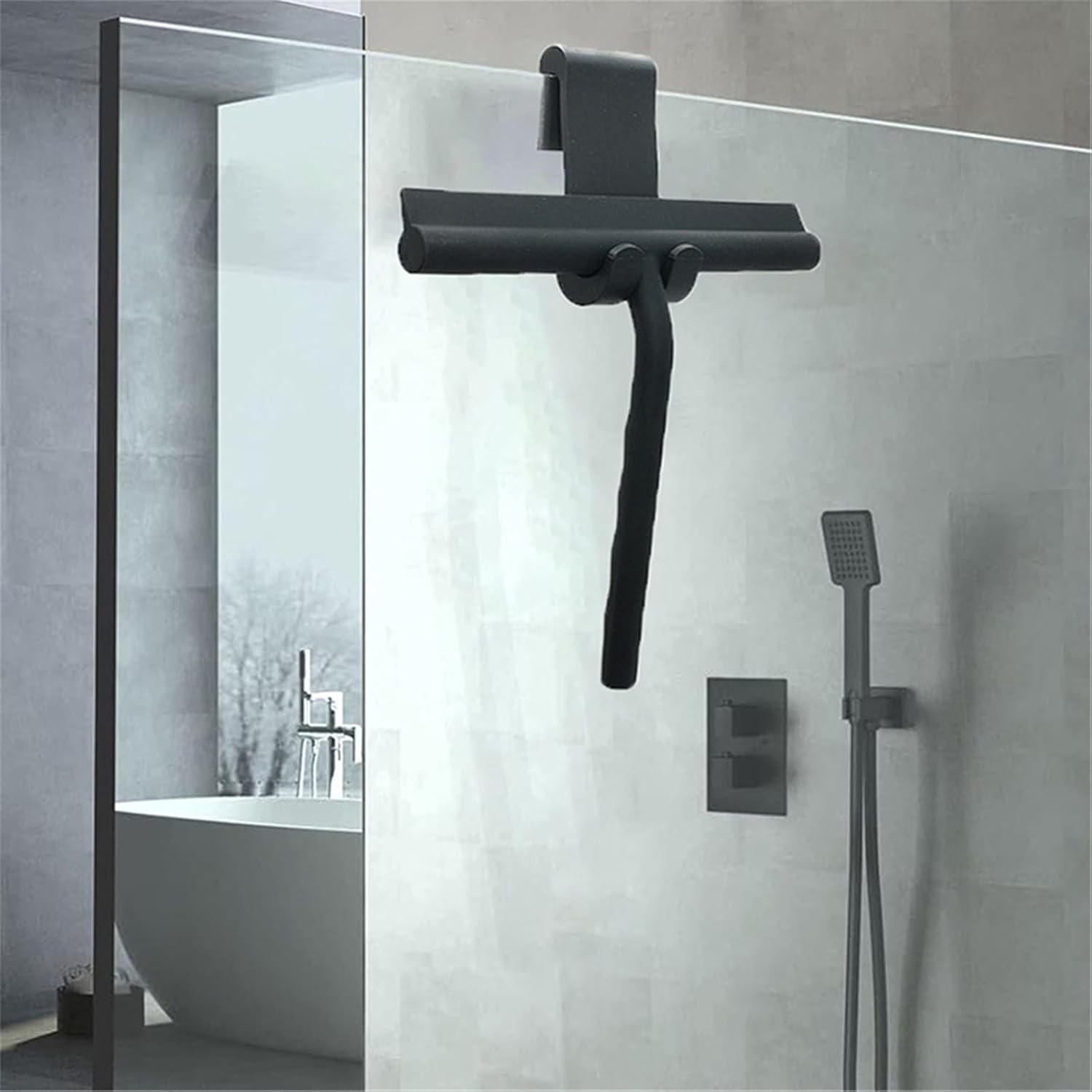 Squeegee for Shower Glass Doors, Resilient Loop - No-Drill & Adhesive Hook,Black
