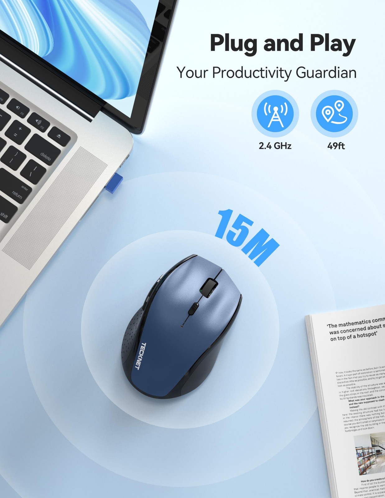 2.4G Rechargeable Wireless Mouse 6 Button 6400 DPI Ergonomic Silent Mice