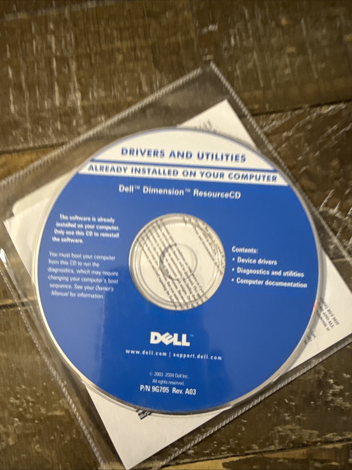 Dell Drivers & Utilities Dimension ResourceCD Software PC Cd Rom