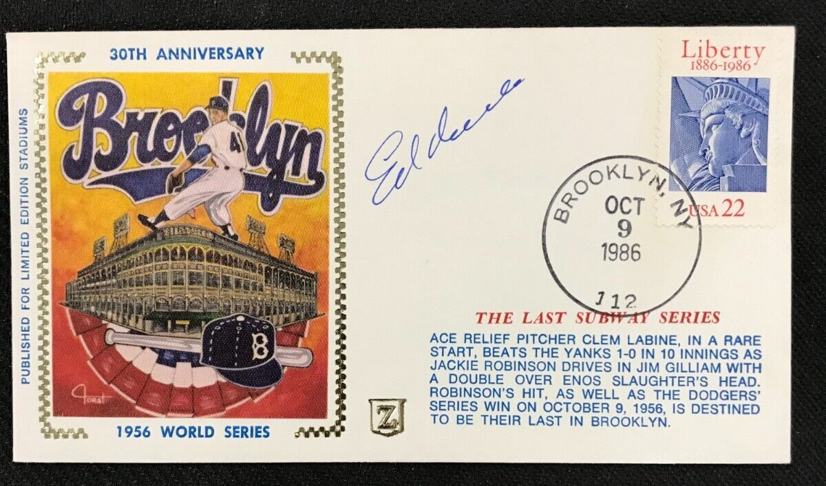 Ed Roebuck Signed First Day FDC Envelope AUTO 1956 WS. Cachet B./LA Dodgers MLB!