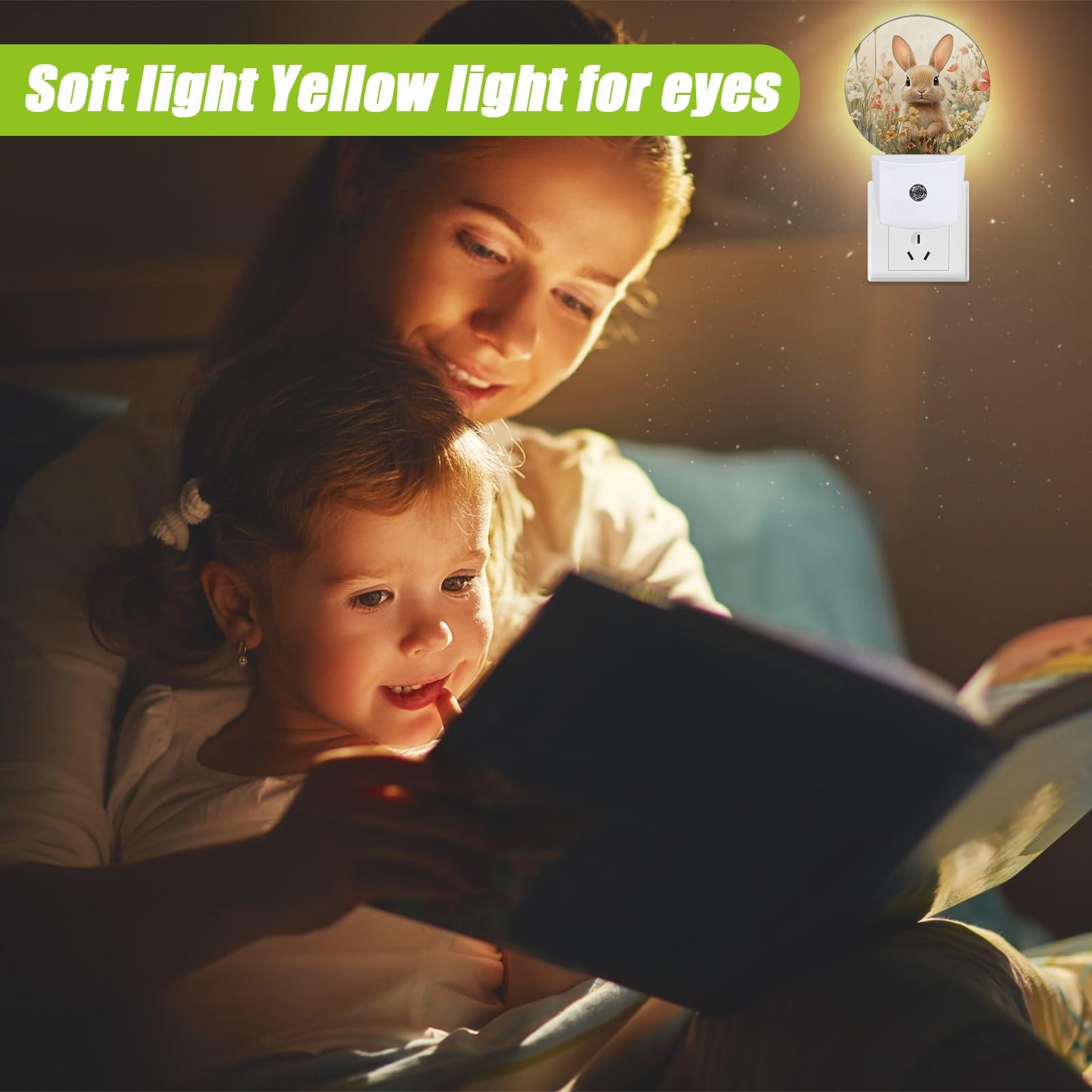 1 PCS Cute Rabbit Night Light DuskToDawn Sensor Spring Wildflowers PlugIn