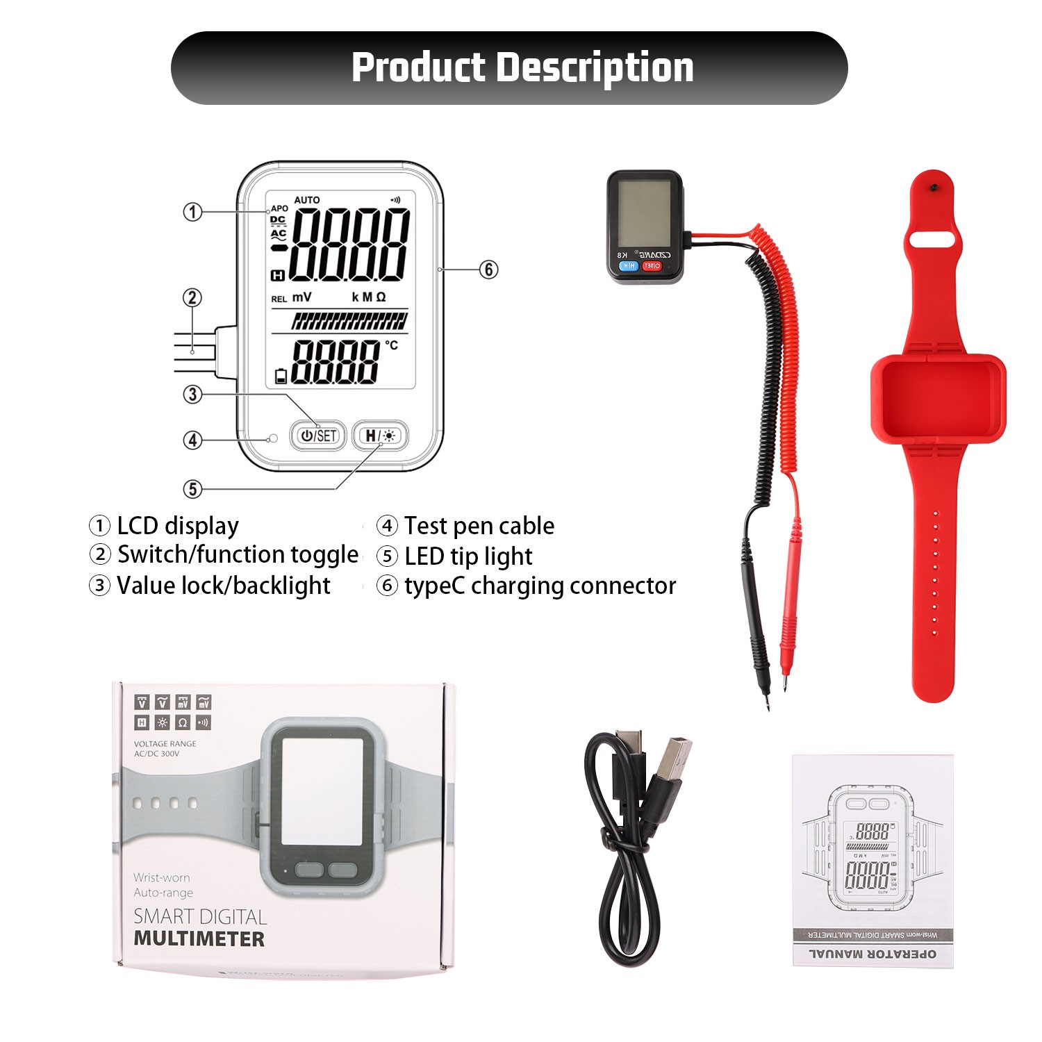 Wristband Digital Multimeter AC DC Voltmeter Ammeter Ohmmeter Volt Tester Meter