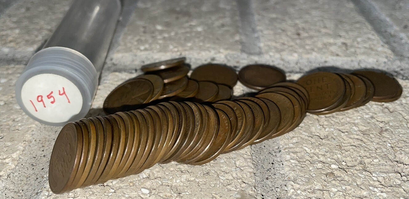 UNSEARCHED 1954-P LINCOLN WHEAT CENT COPPER PENNY 50 COIN ROLL