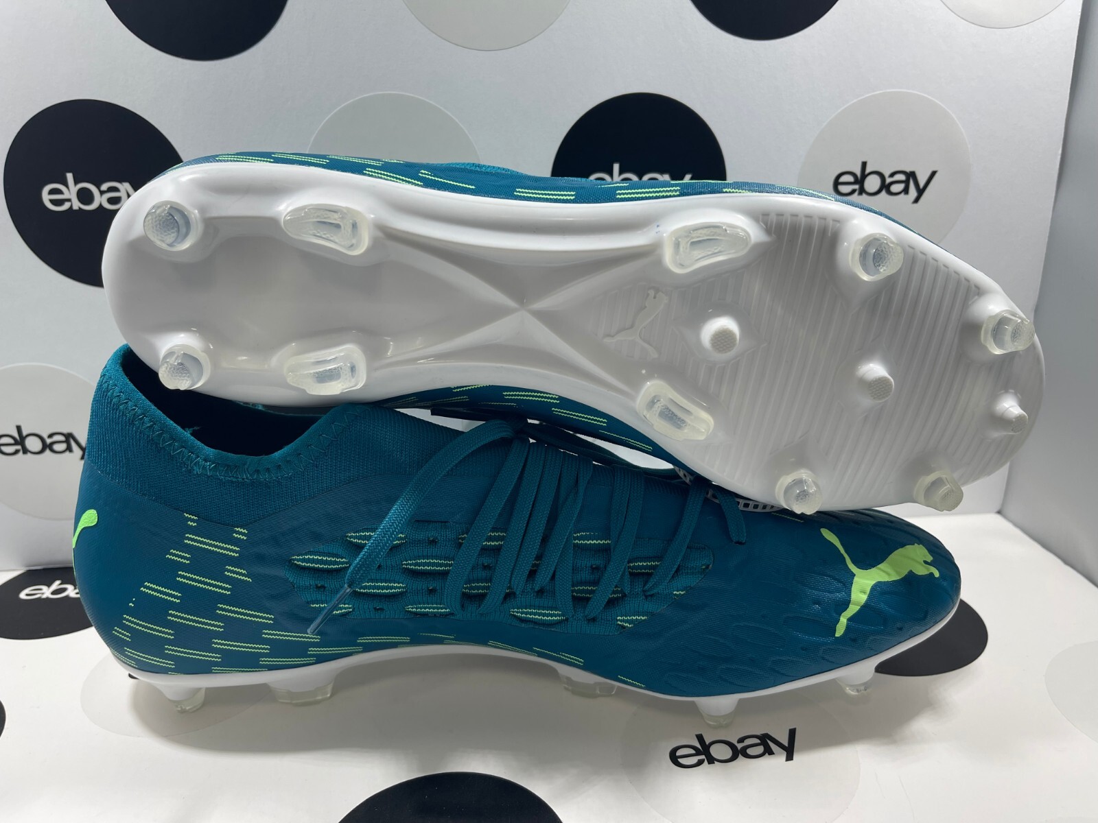 Puma Future 6.3 NETFIT FG/AG Soccer Cleats Mens Aqua/Green 106189-07 Sz 13 US