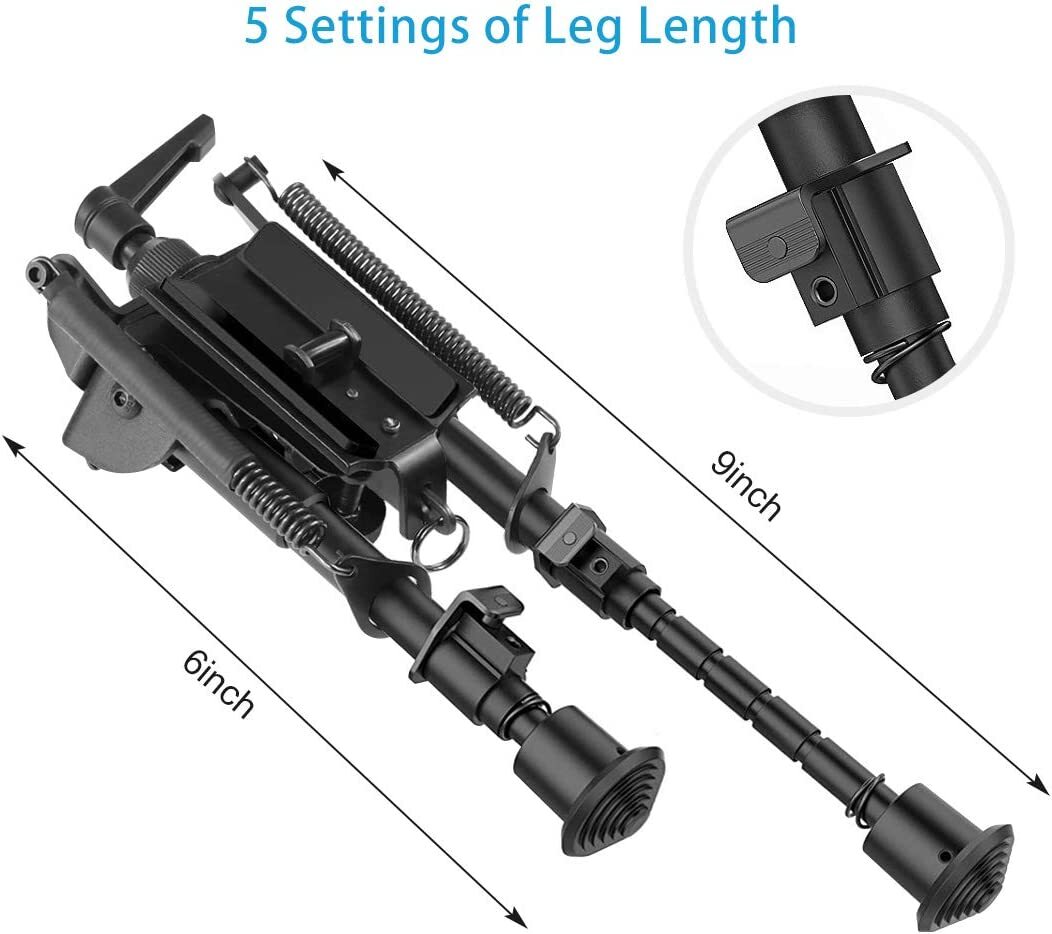 6" to 9" Adjustable Pivot / Rotating Spring Return Rifle Bipod Adjustable Legs