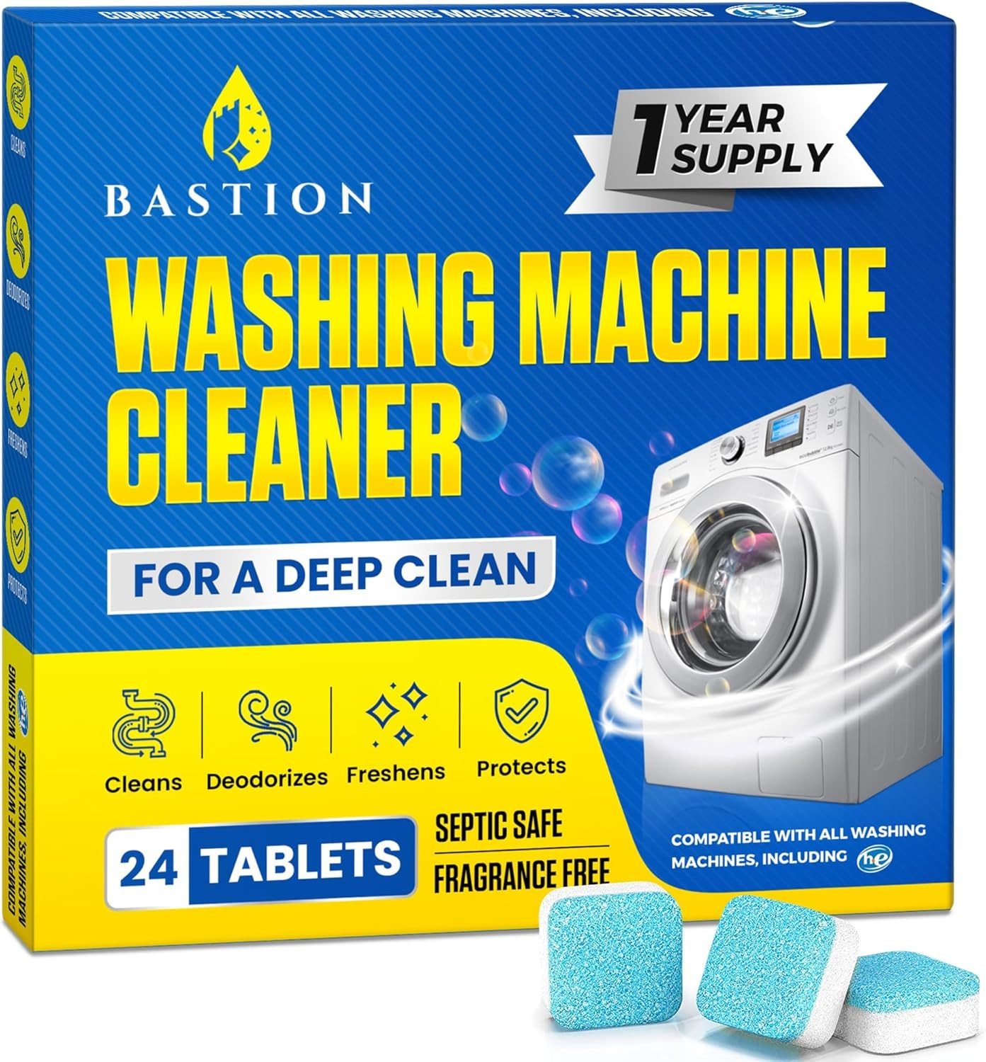 Washing Machine Cleaner Tablets 24 Pack Powerful Descaler -Deep Cleaning for HE