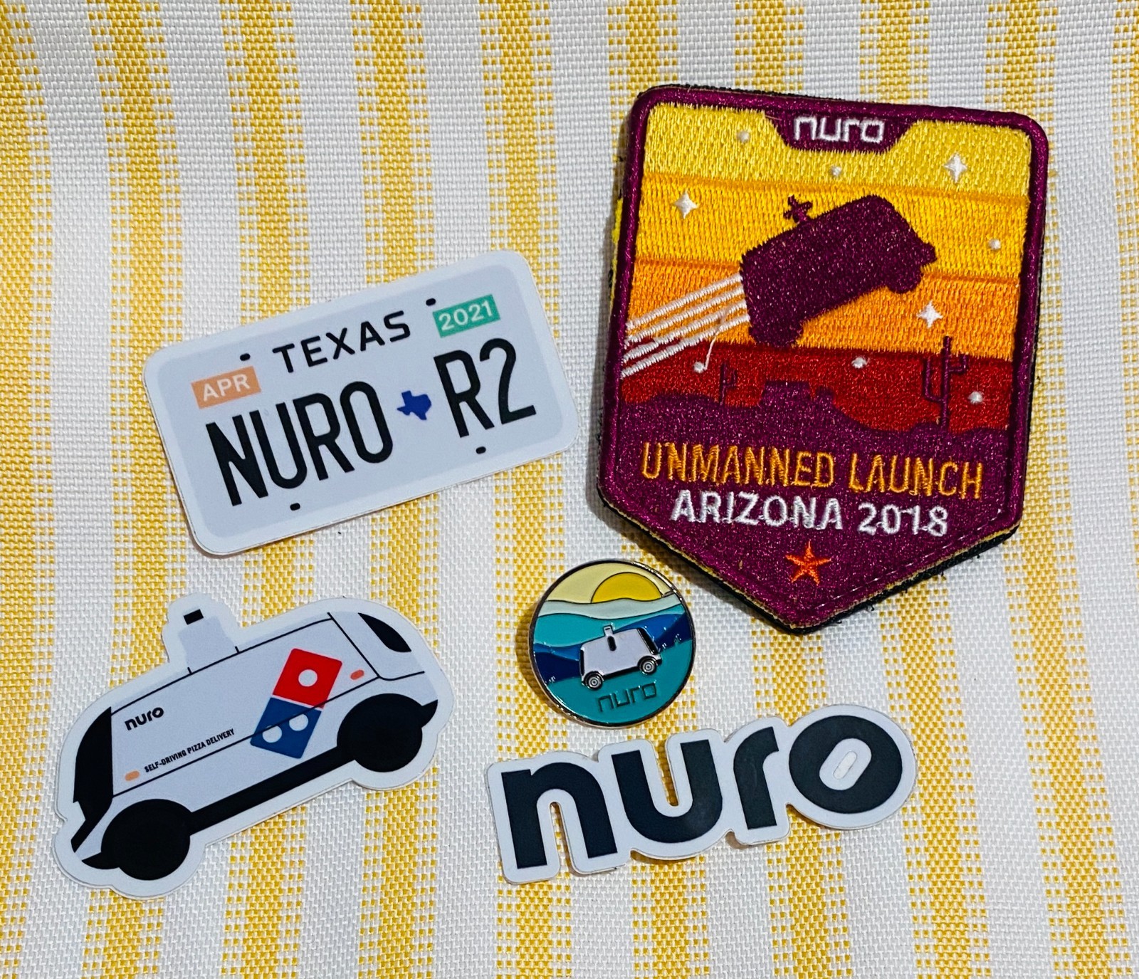 Nuro Unmanned Launch Arizona Texas 2018 Promo Patch Pin Sticker Set