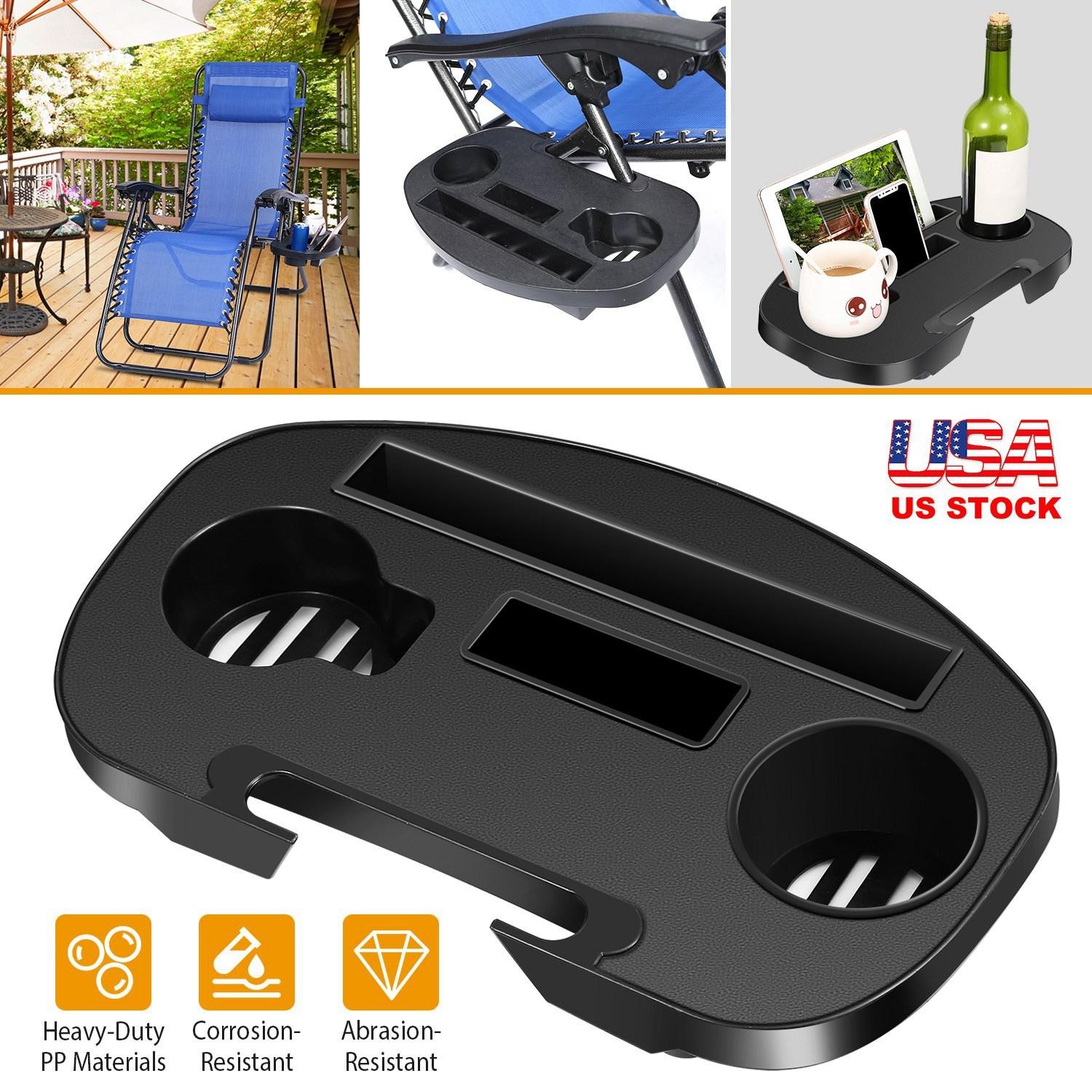 Zero Gravity Chair Cup Holder Clip On Side Tray w/Beverage Can Mobile Devices