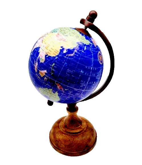 Small Colorful World Globe Detailed Wooden Base India