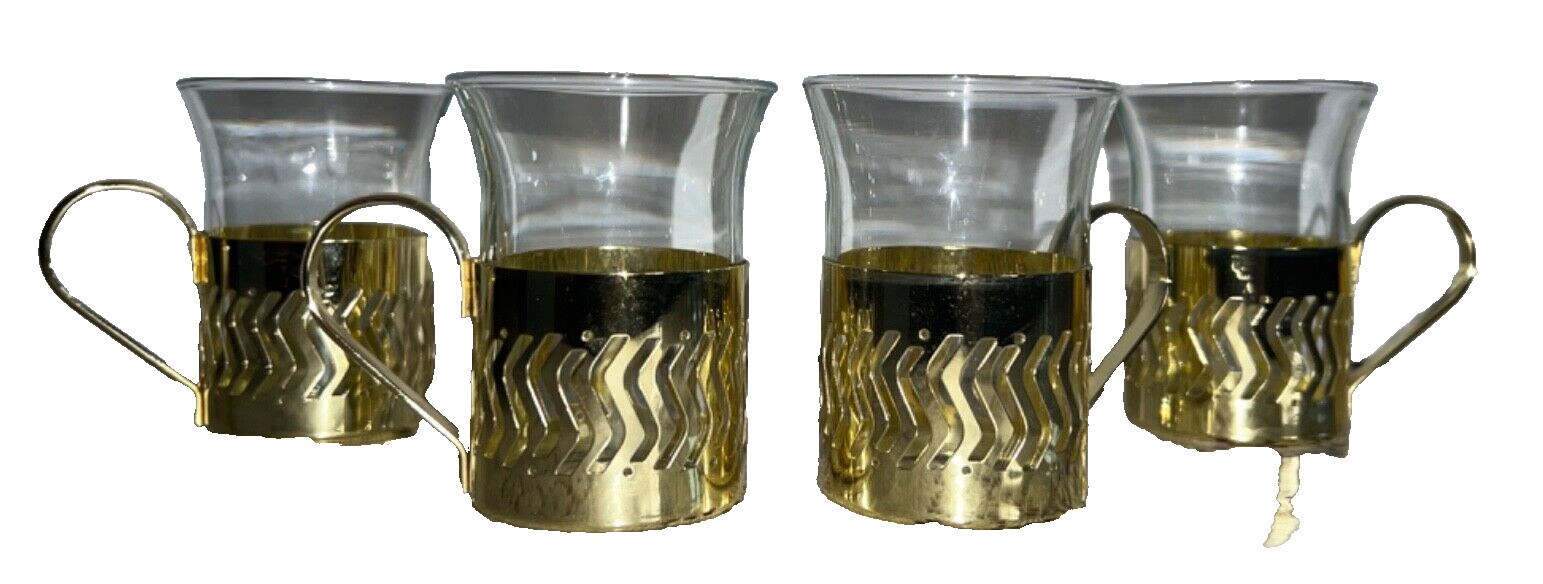 Small Glasses In Silverplated Base With Handle Brand New (Set of 4)