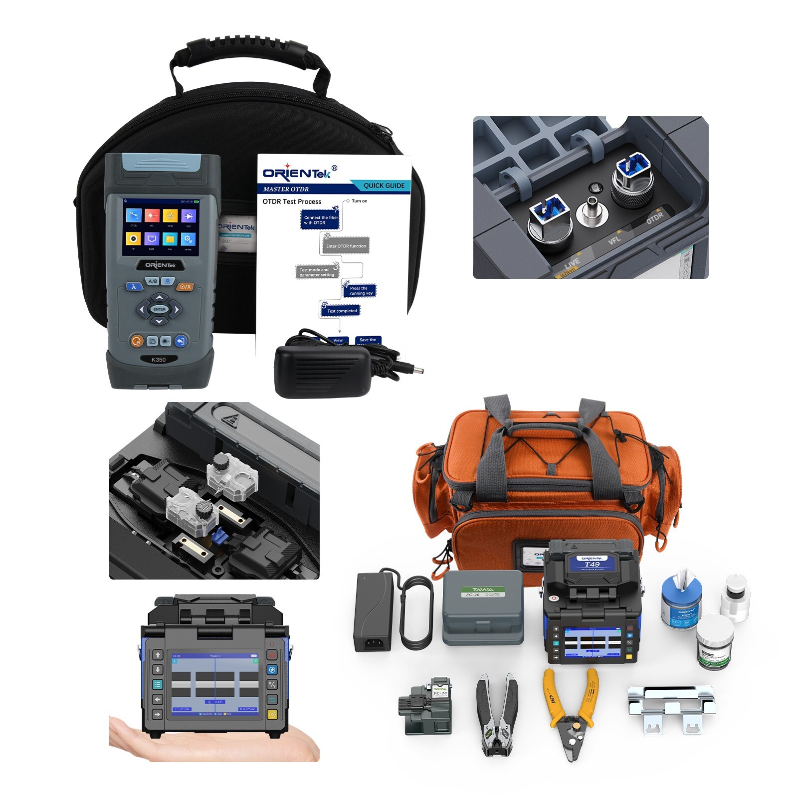 Fiber Optic OTDR K350 SM/PON Active Fiber Tester T49 Fast Splice Fusion Splicer