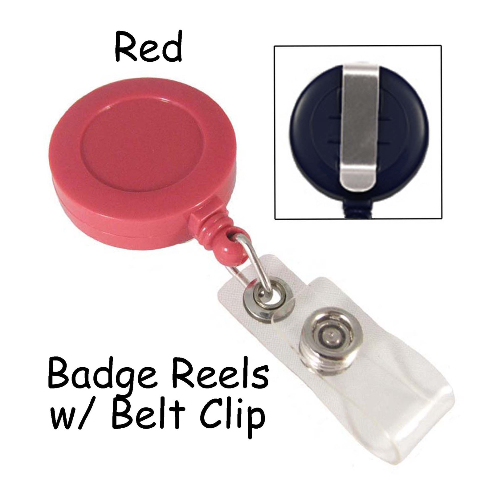 10 ID Badge Reels Lanyards - Red - Retractable with Belt Clip & Plastic Strap