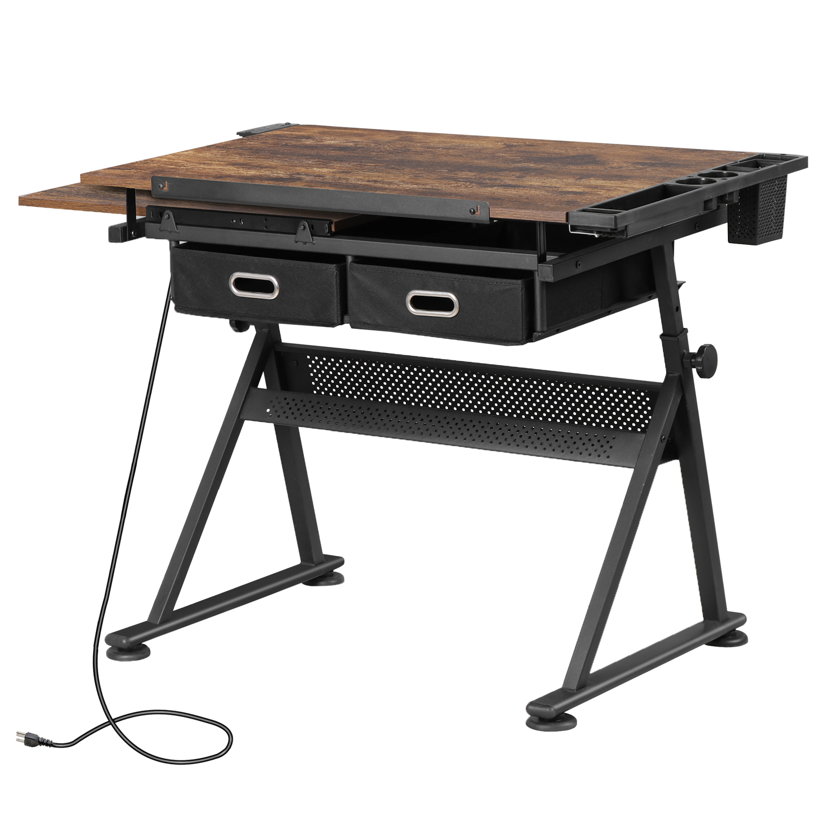 Adjustable Drawing Writing Table Stool w/ 2 Drawers for Artwork Art Desk Retro