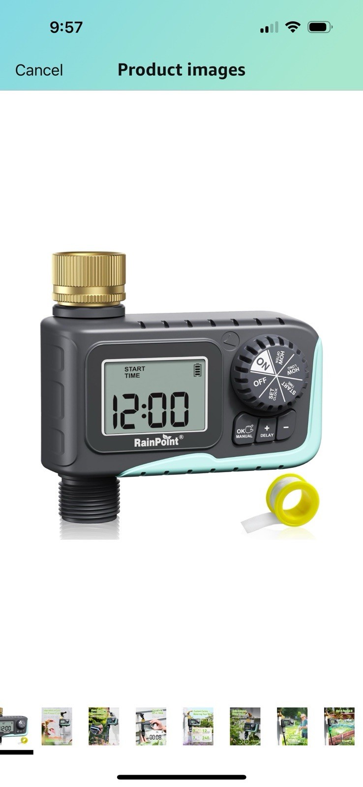 Rainpoint 1-Zone Water Timer ITV105 Water/Rustproof Rain Delay Watering - NEW