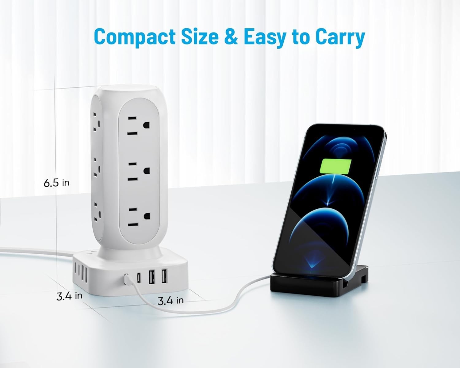 Lightweight Surge Protector with Multiple Outlets and USB Ports for Easy Access