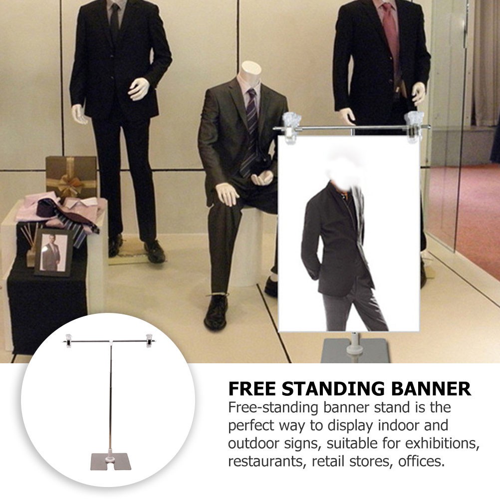 Height Adjustable Stainless Steel Advertising Stand with Pc Clip Silver